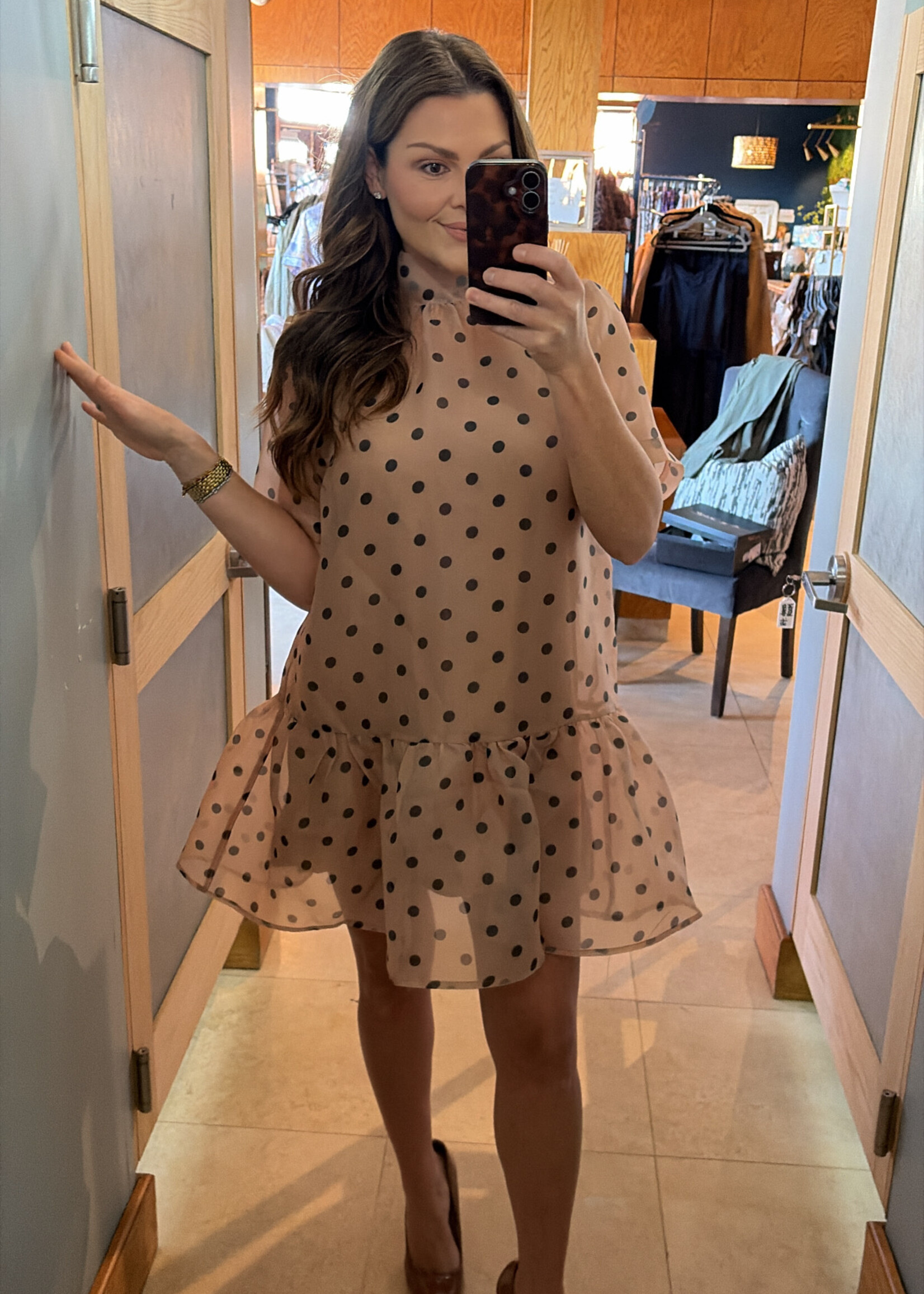 entro Taupe Polka Dot Sheer Mini