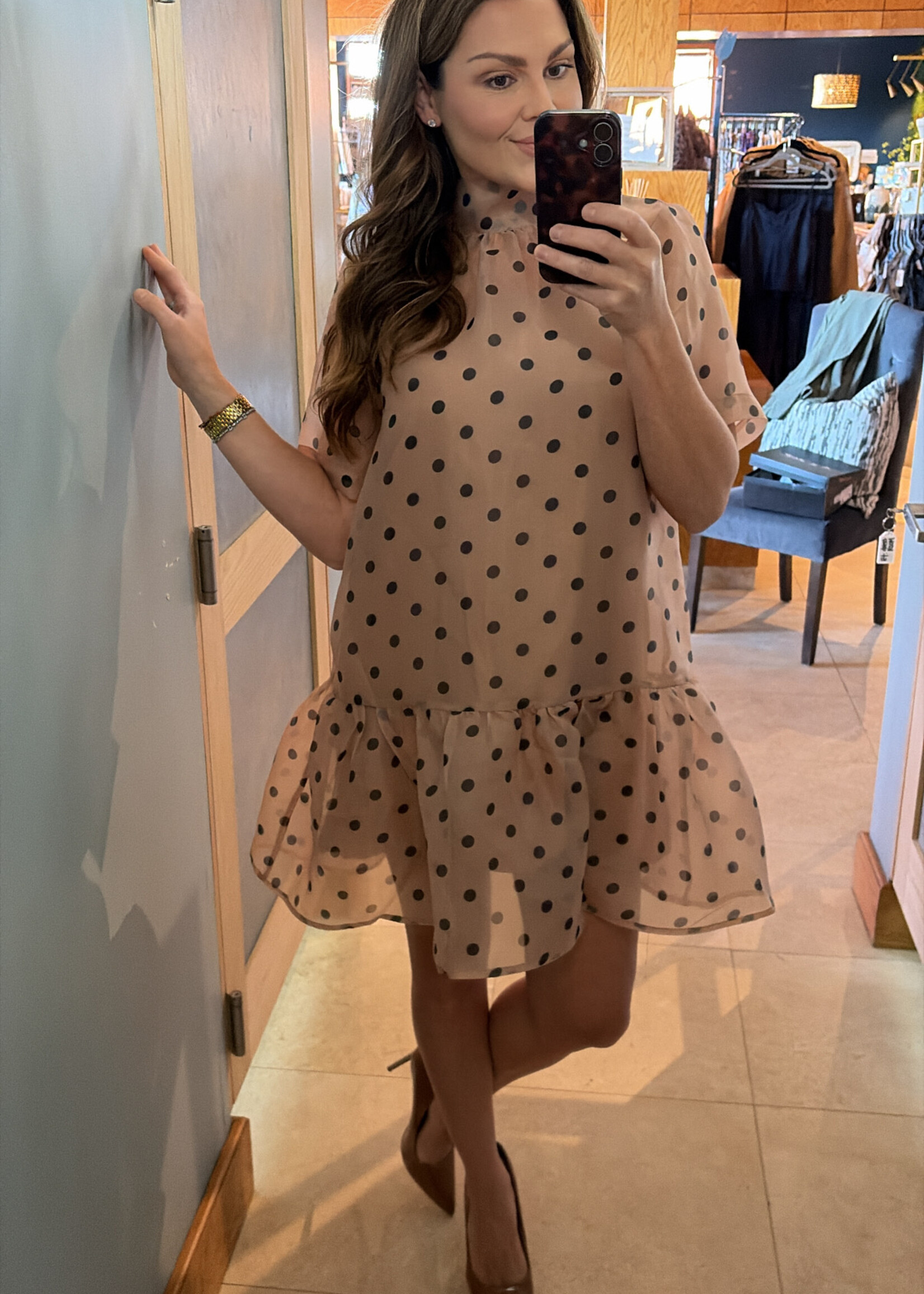 entro Taupe Polka Dot Sheer Mini