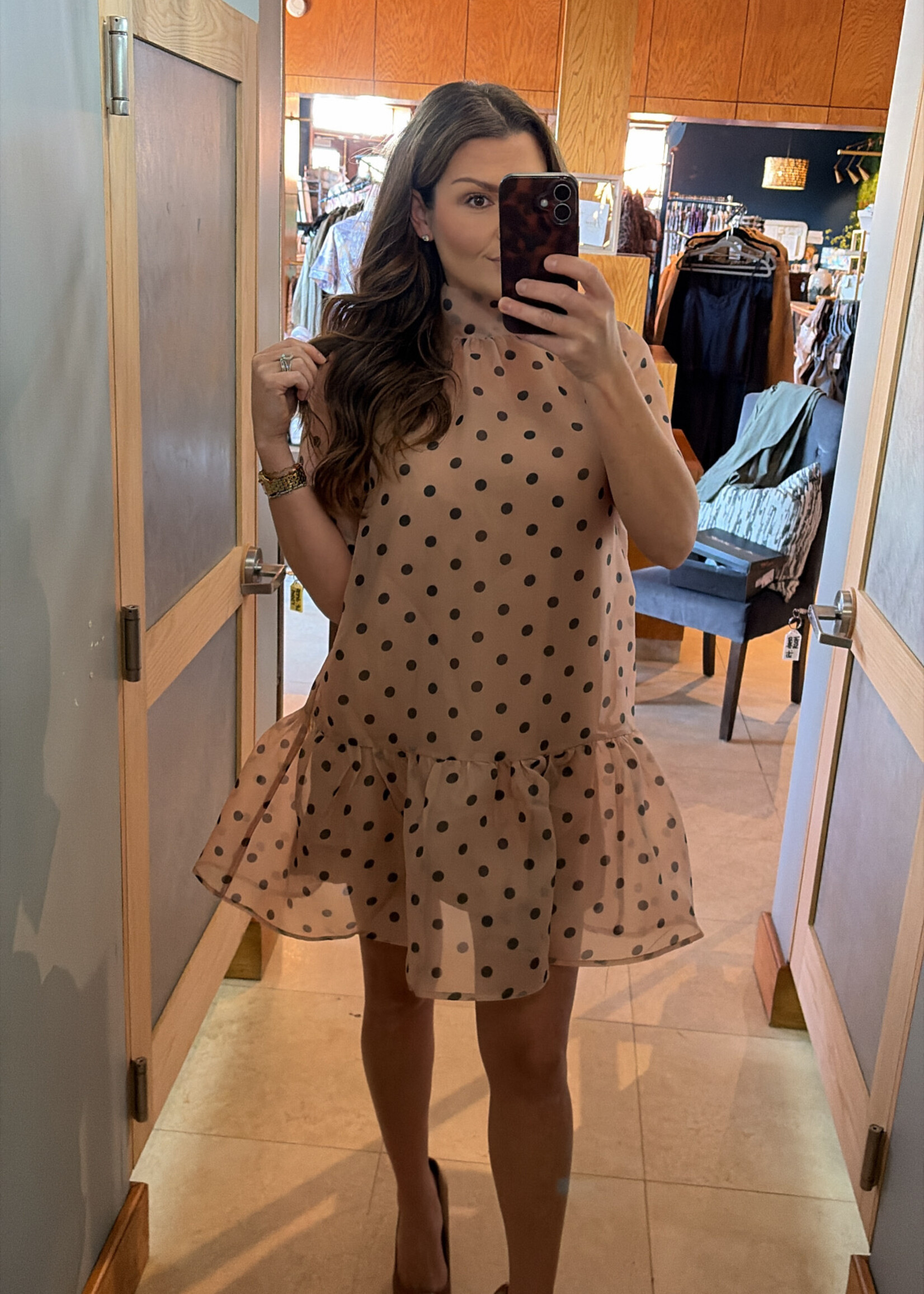 entro Taupe Polka Dot Sheer Mini