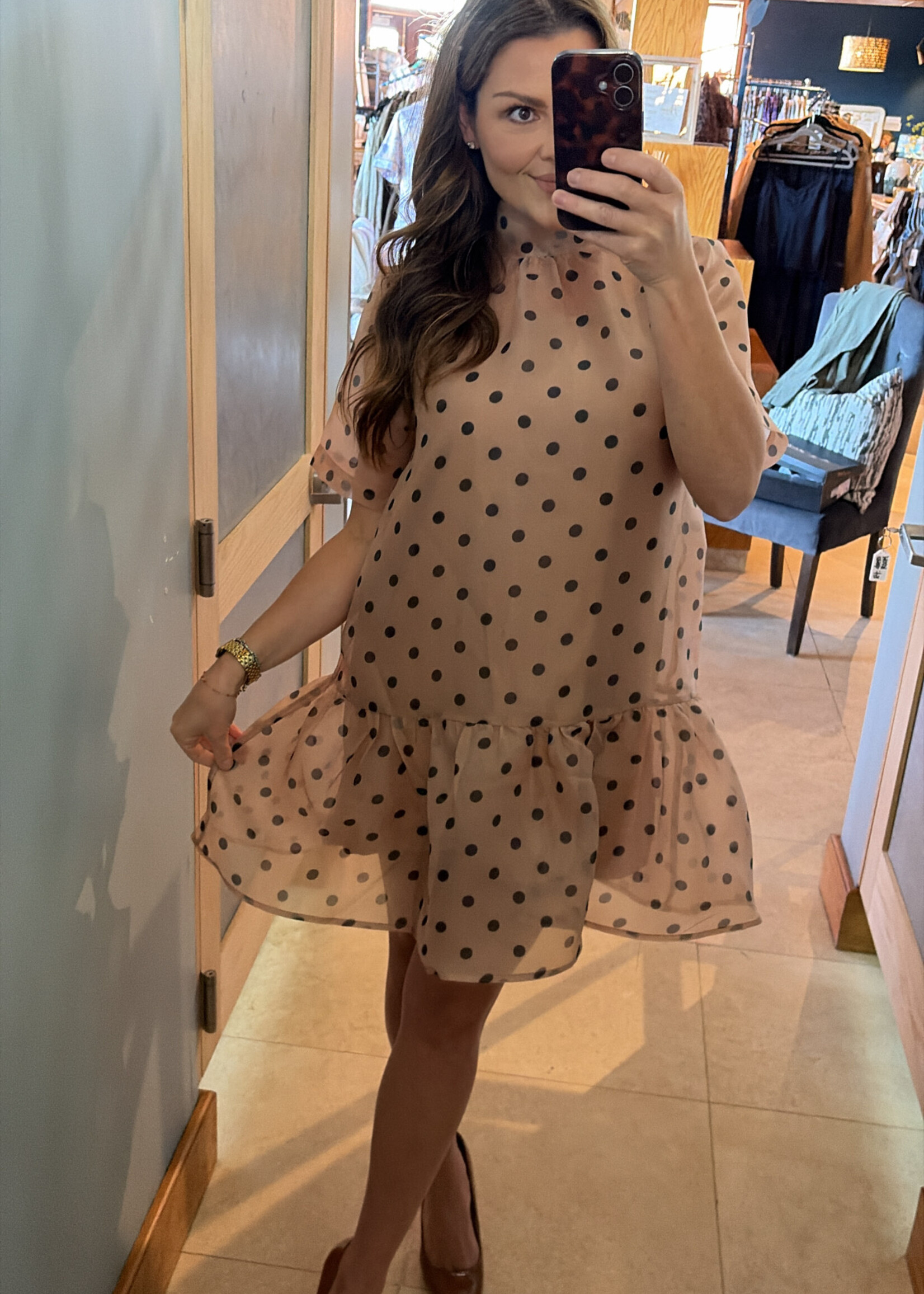 entro Taupe Polka Dot Sheer Mini
