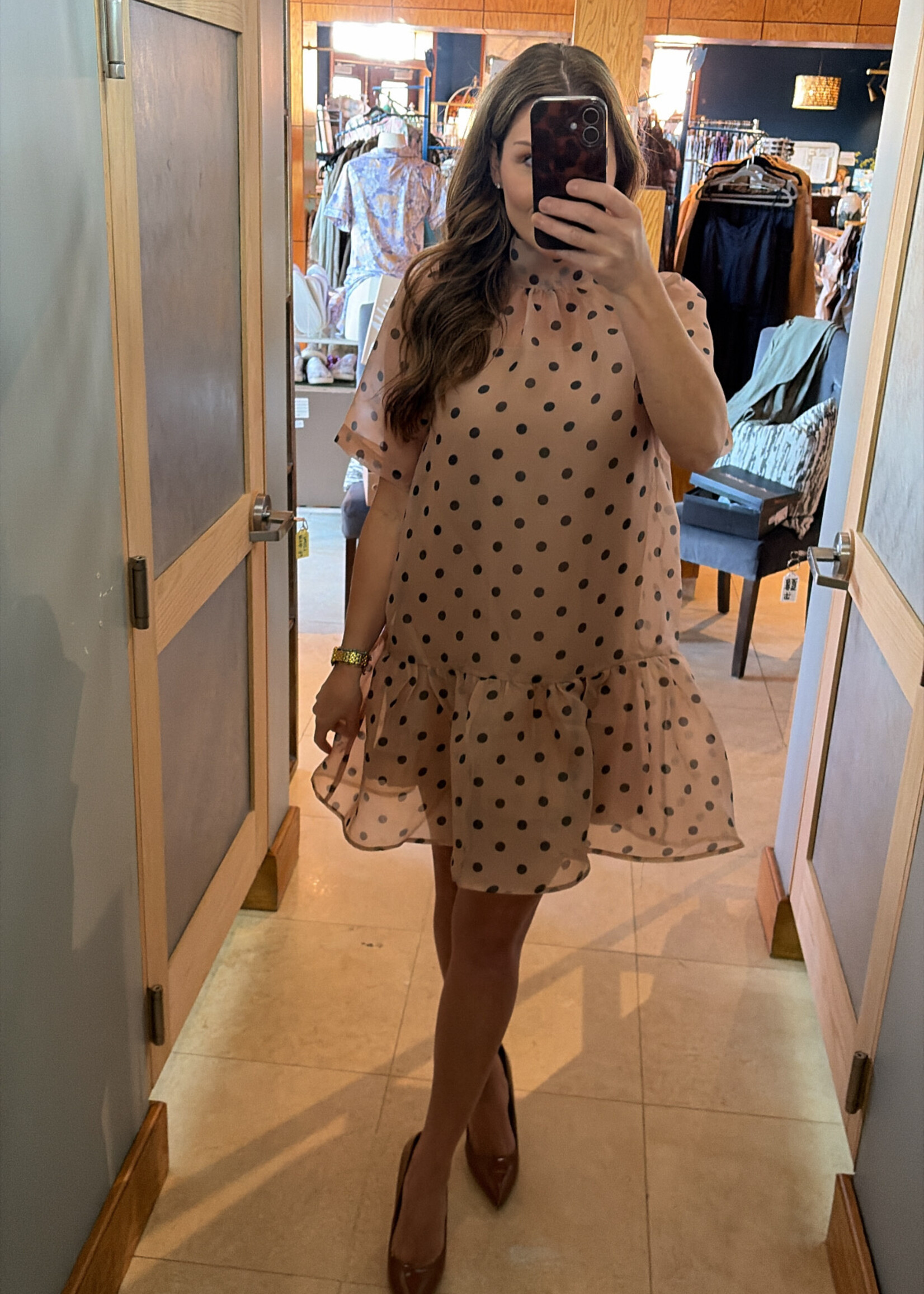 entro Taupe Polka Dot Sheer Mini