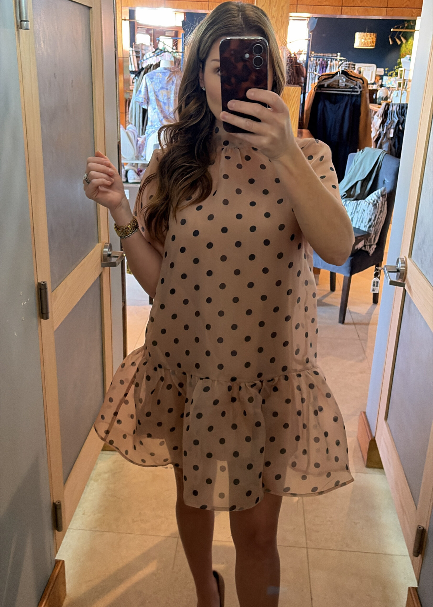 entro Taupe Polka Dot Sheer Mini