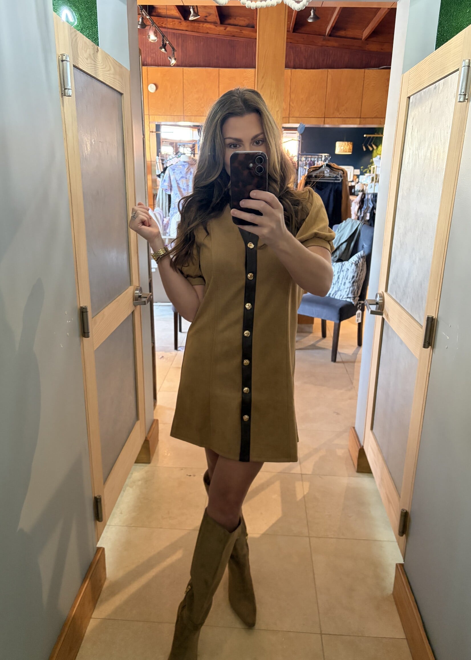 THML Tan Suede Mini w/ Gold Buttons