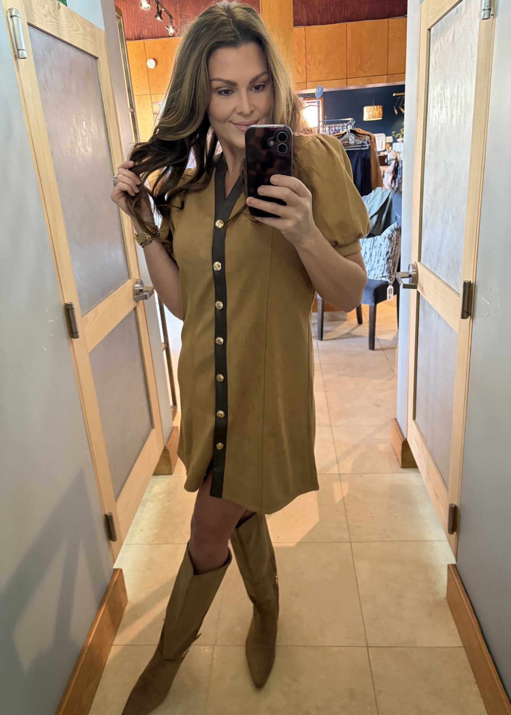 THML Tan Suede Mini w/ Gold Buttons