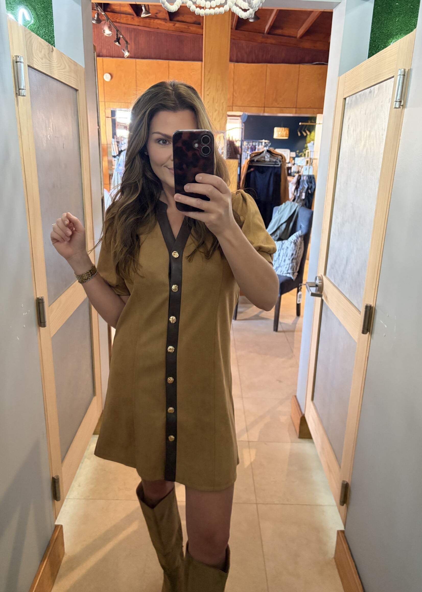 THML Tan Suede Mini w/ Gold Buttons
