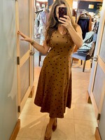 She + Sky Camel Suede V-Neck Midi w/ Polka Dots