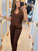 Le Lis Brown Satin Lace Trim Top
