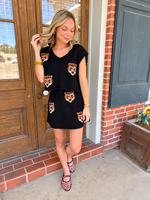 day + moon Black Tigers V-Neck Knit Top Skirt Set