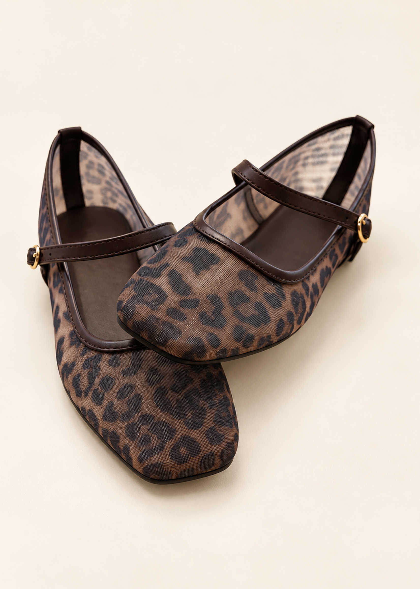 Let's See Style Leopard Mesh Ballet Flat w/ Strap