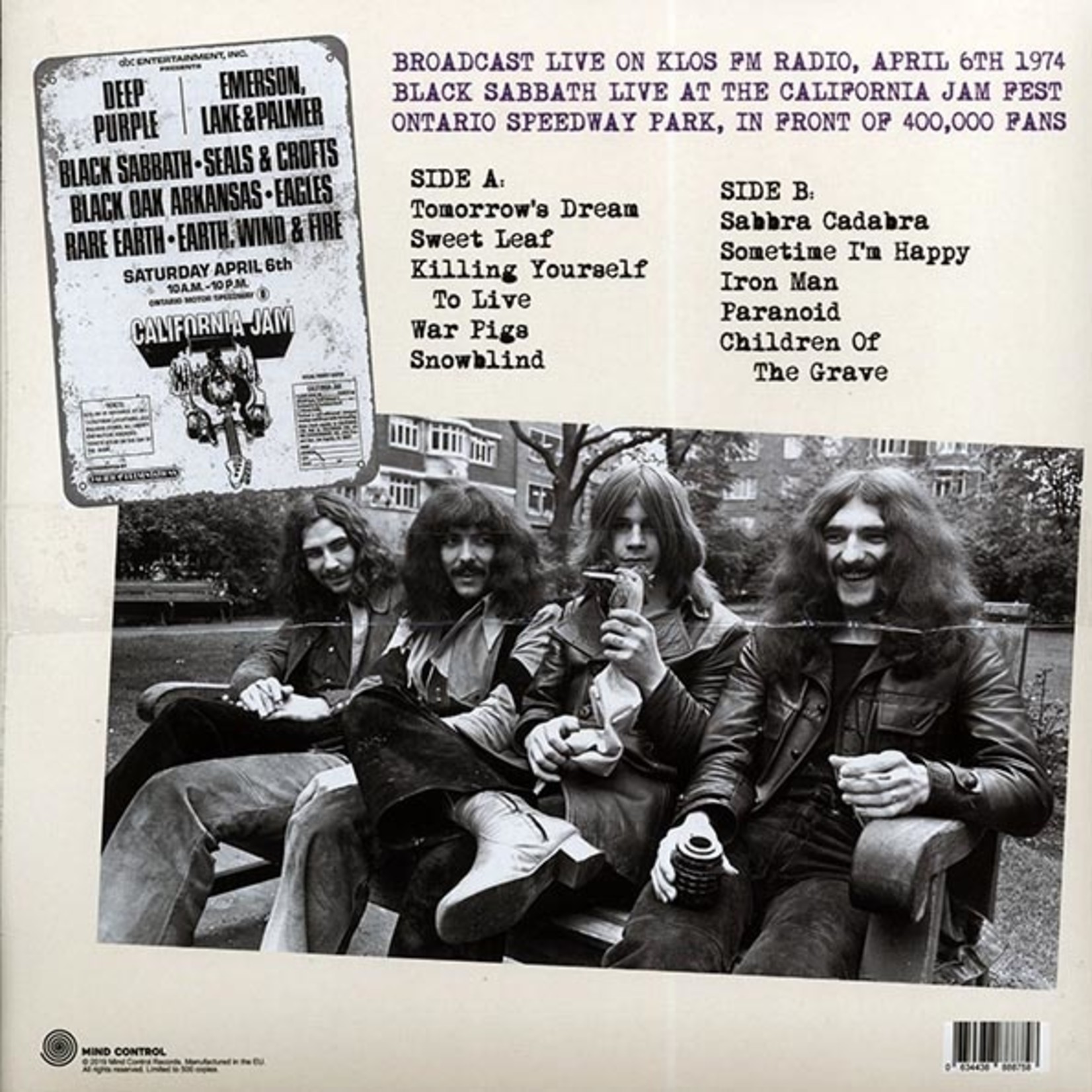 Black Sabbath - Live From The Ontario Speedway Park, April 6th 1974: KLOS-FM Broadcast (Mind Control) (Ltd. 500 Copies)