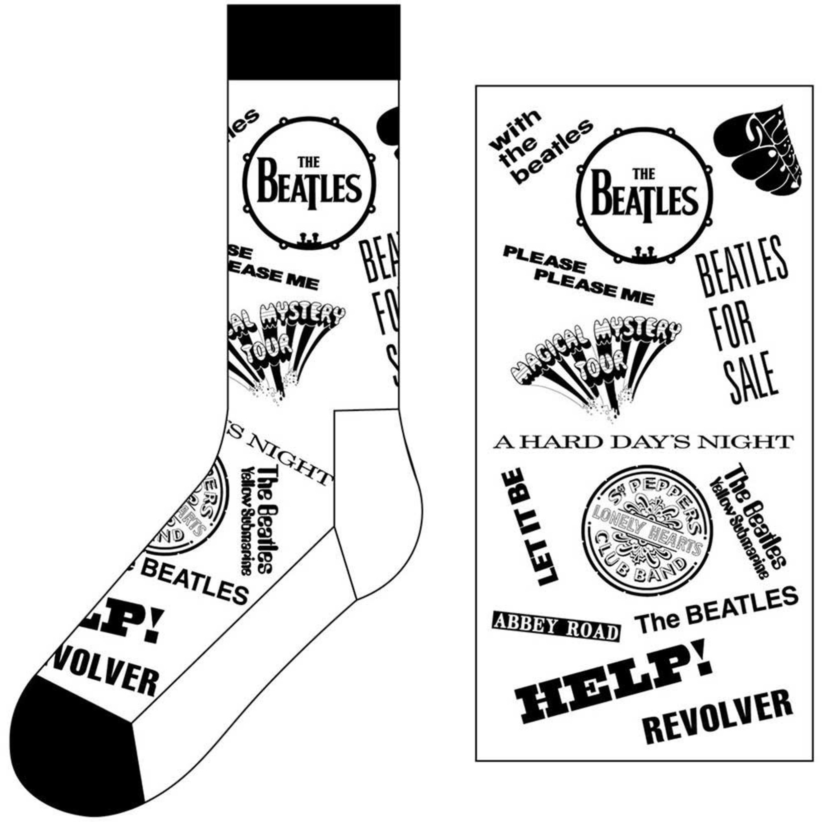 The Beatles Unisex Ankle Socks: Albums Monochrome