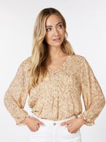 ESQ Pintucks Wild Abundance Blouse - Beige Print