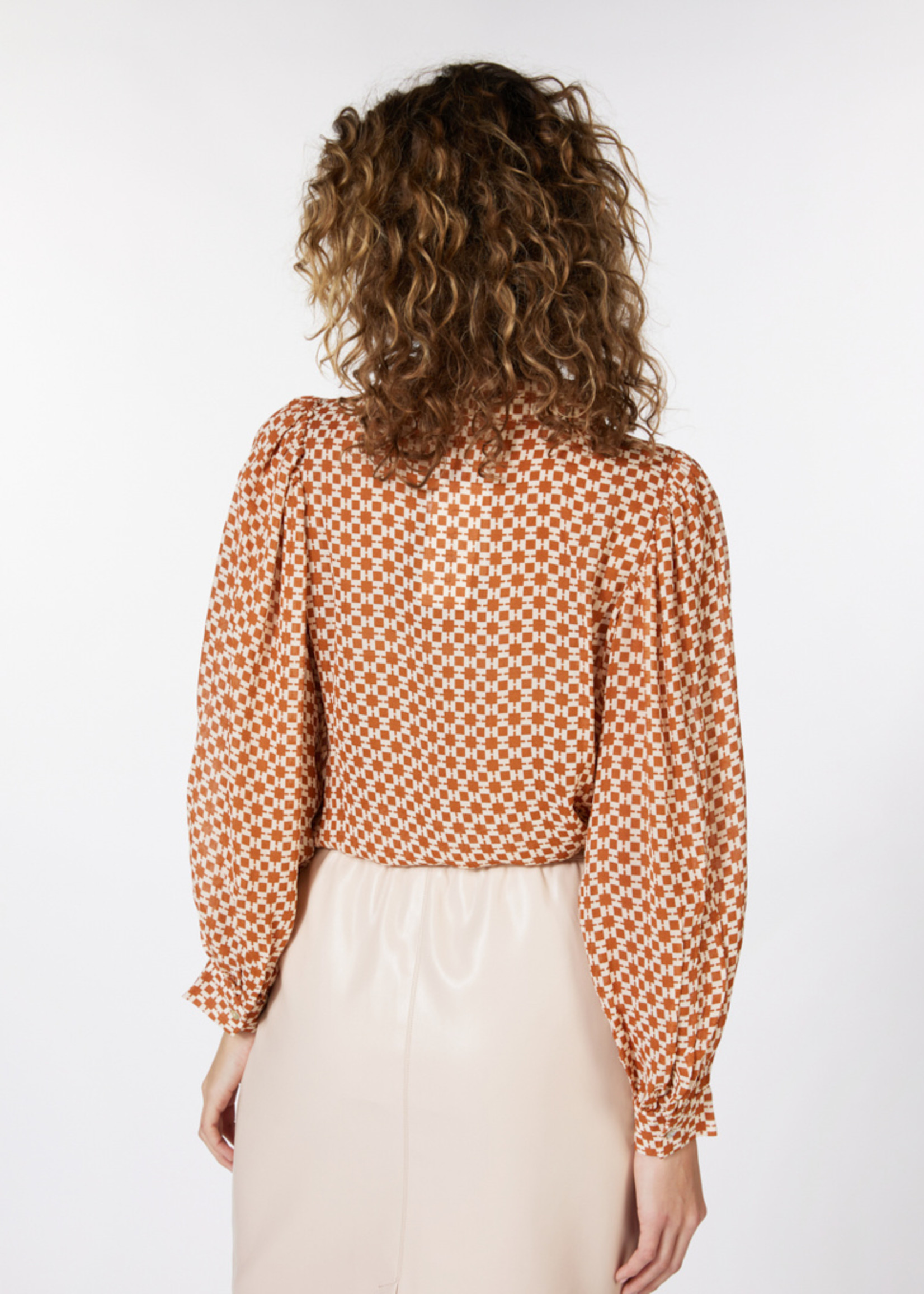 ESQ Puff Shoulder Blouse - Brown Print