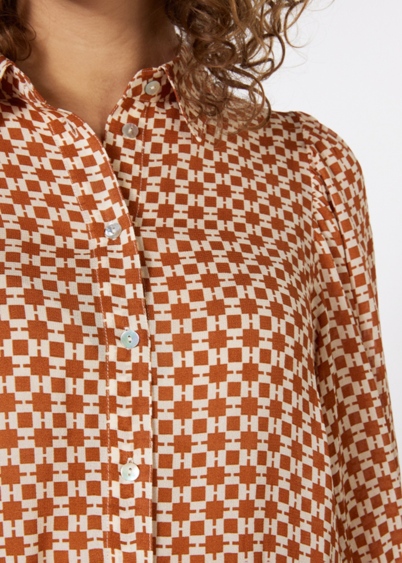 ESQ Puff Shoulder Blouse - Brown Print