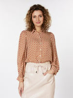 ESQ Puff Shoulder Blouse - Brown Print