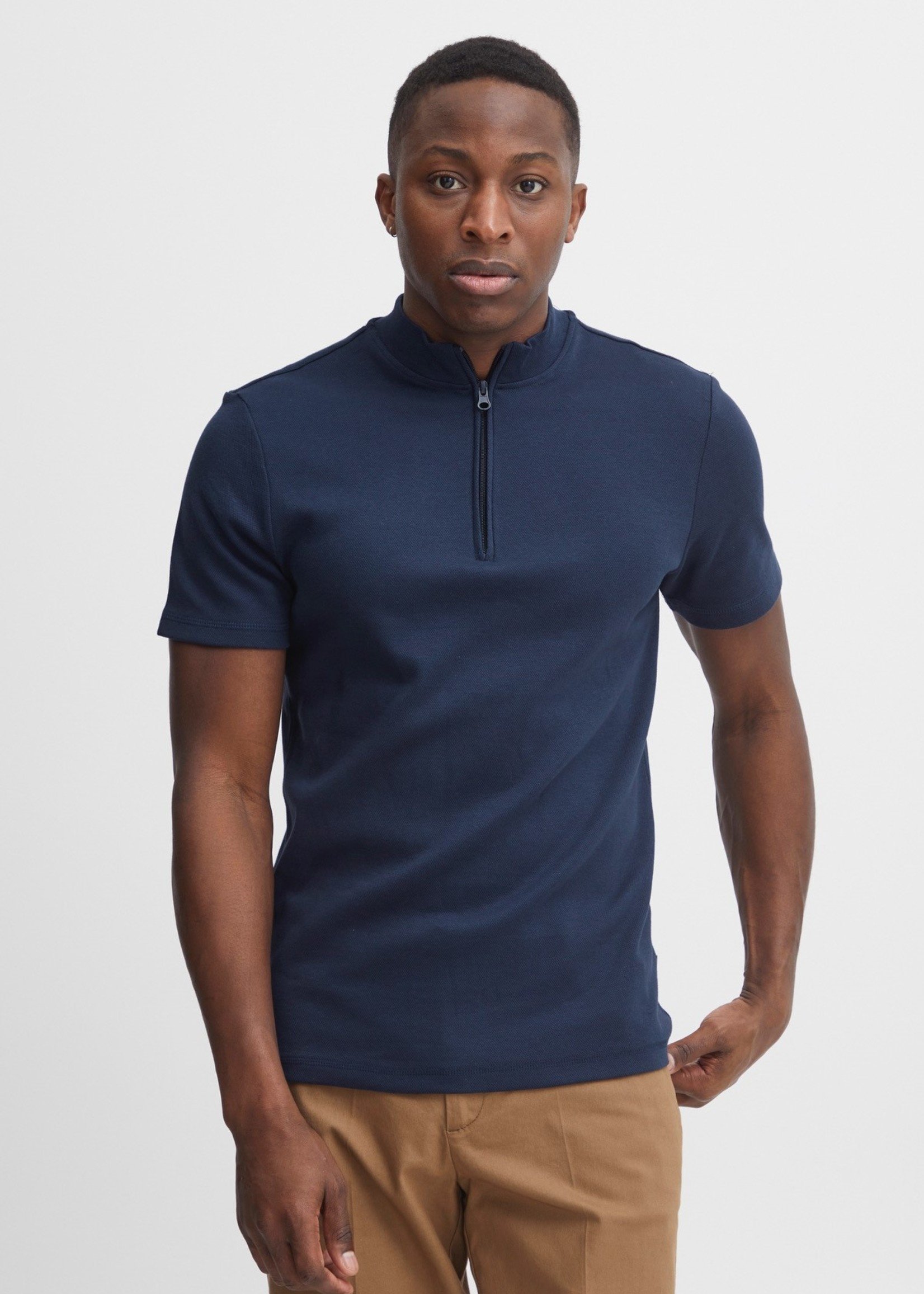 Casual Friday CF Theis Pique Zipper Tee - Navy