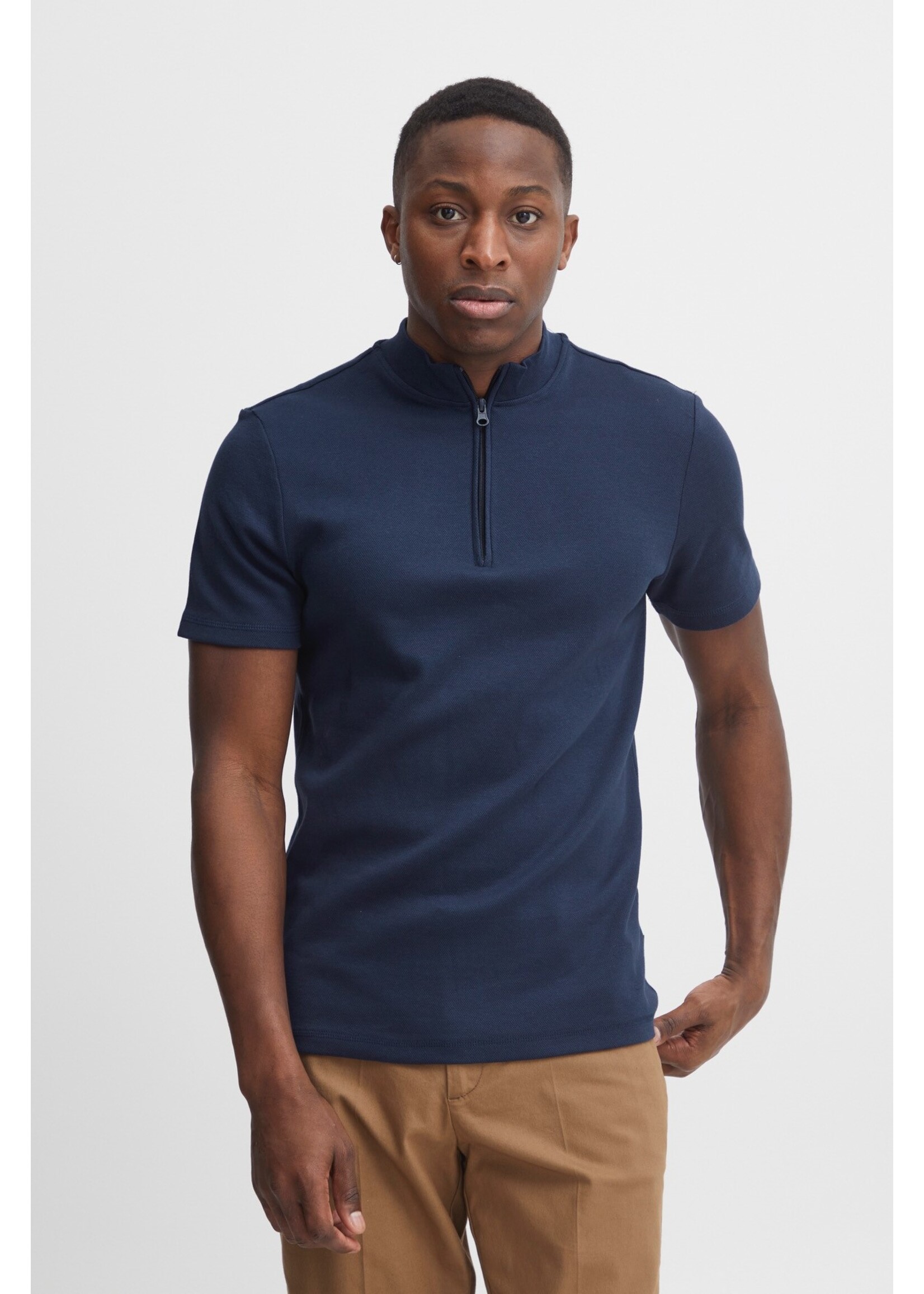 Casual Friday CF Theis Pique Zipper Tee - Navy