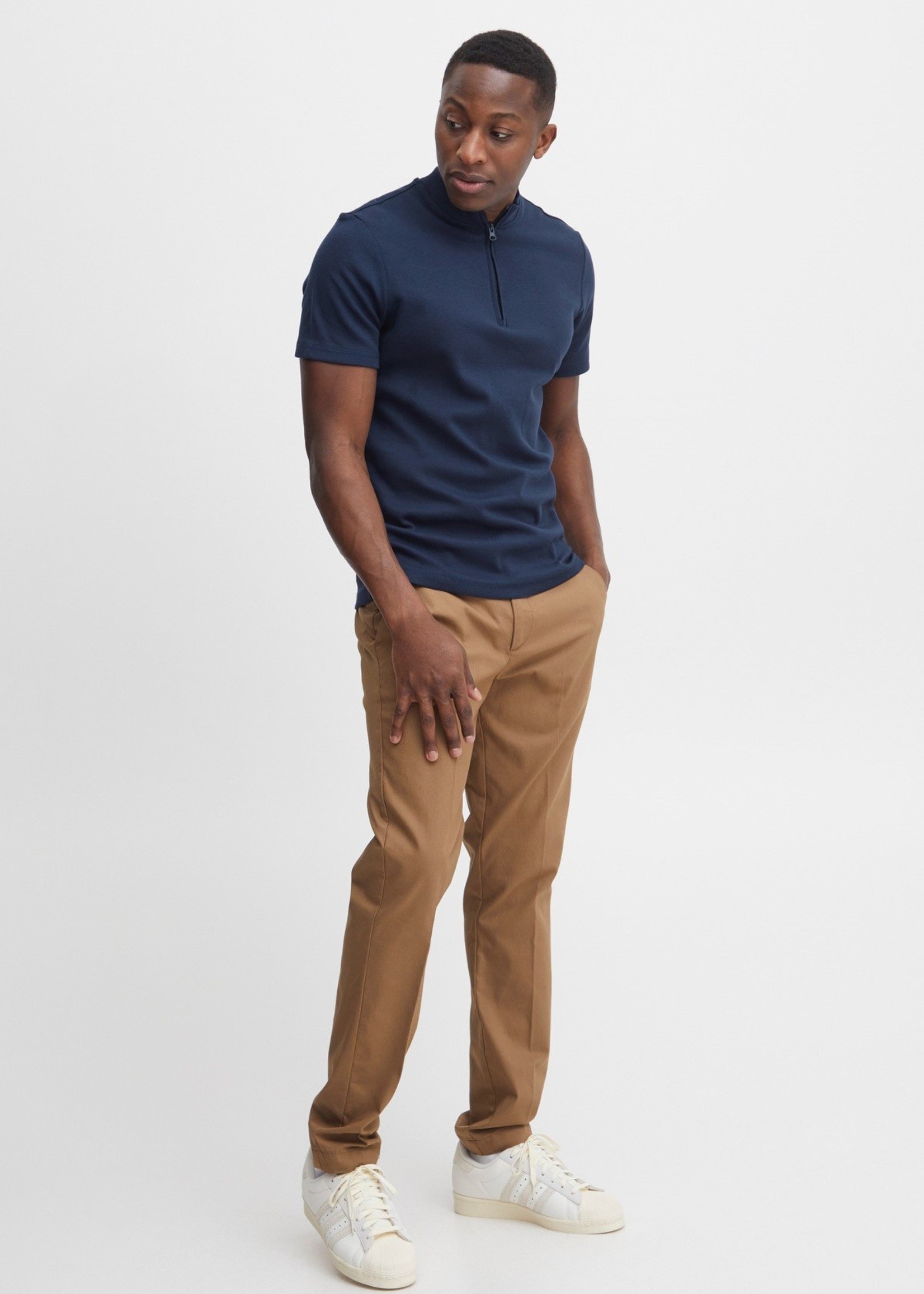 Casual Friday CF Theis Pique Zipper Tee - Navy