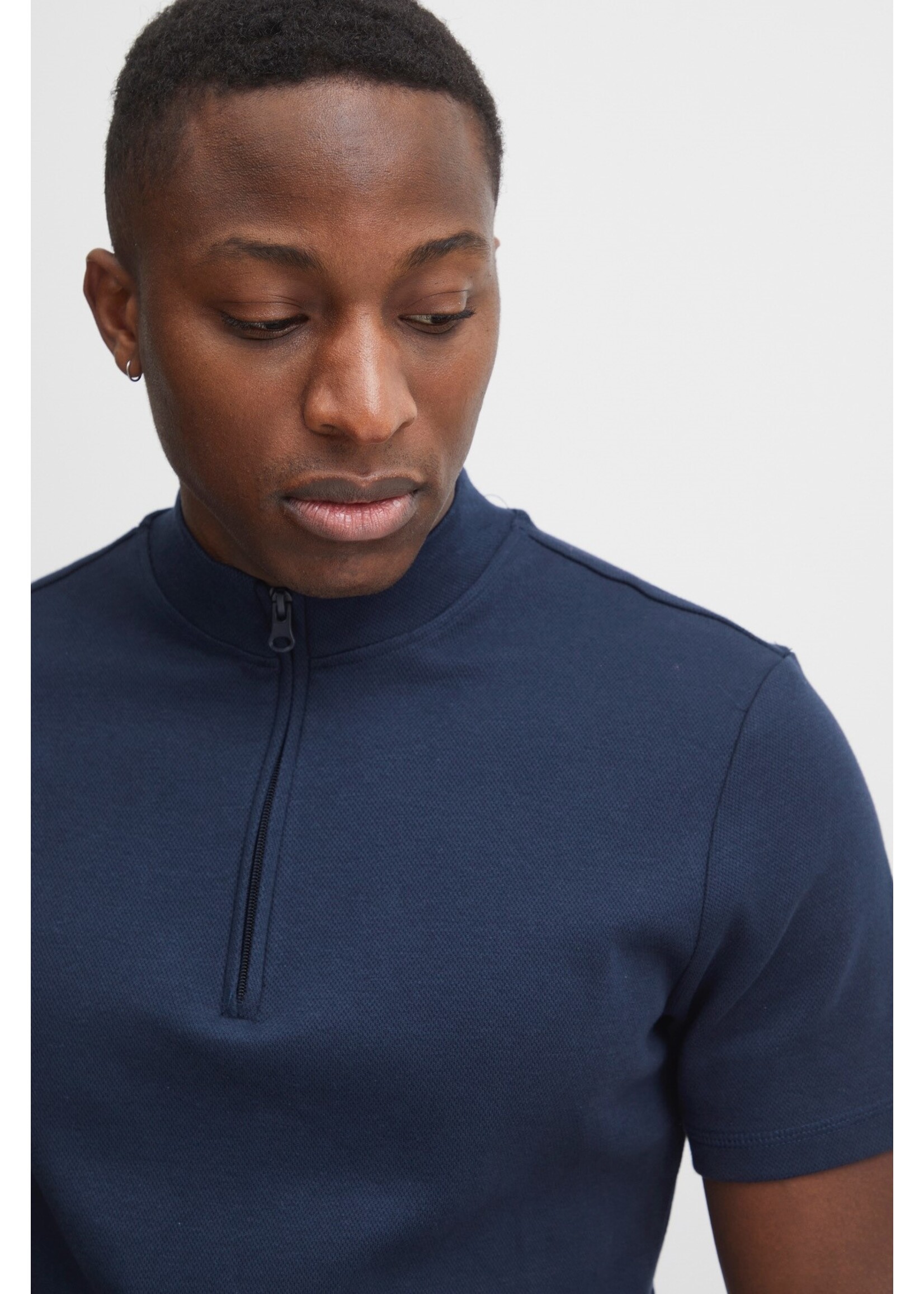 Casual Friday CF Theis Pique Zipper Tee - Marine