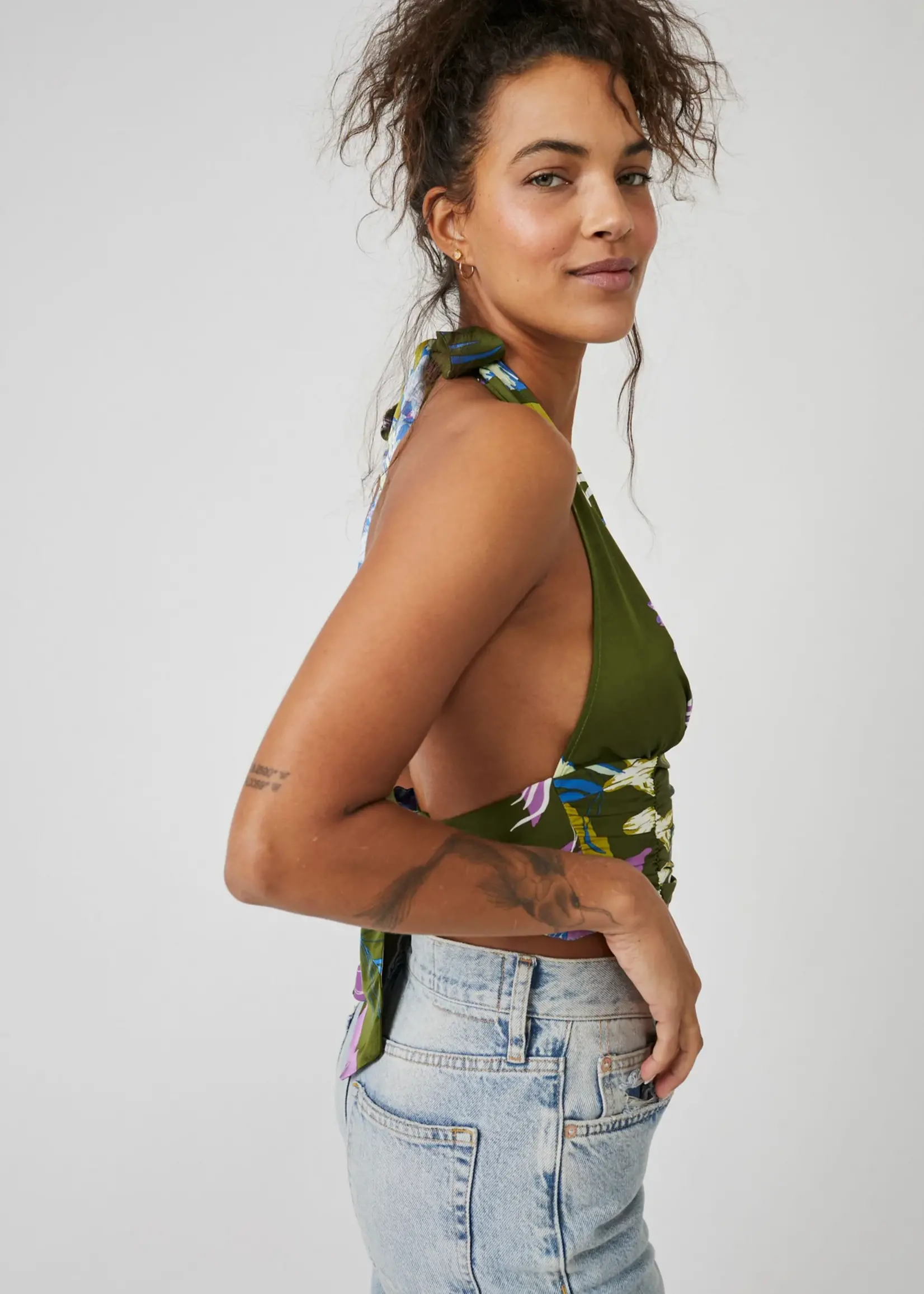 Free People FP Seraphina Halter Top -Bright Olive Combo