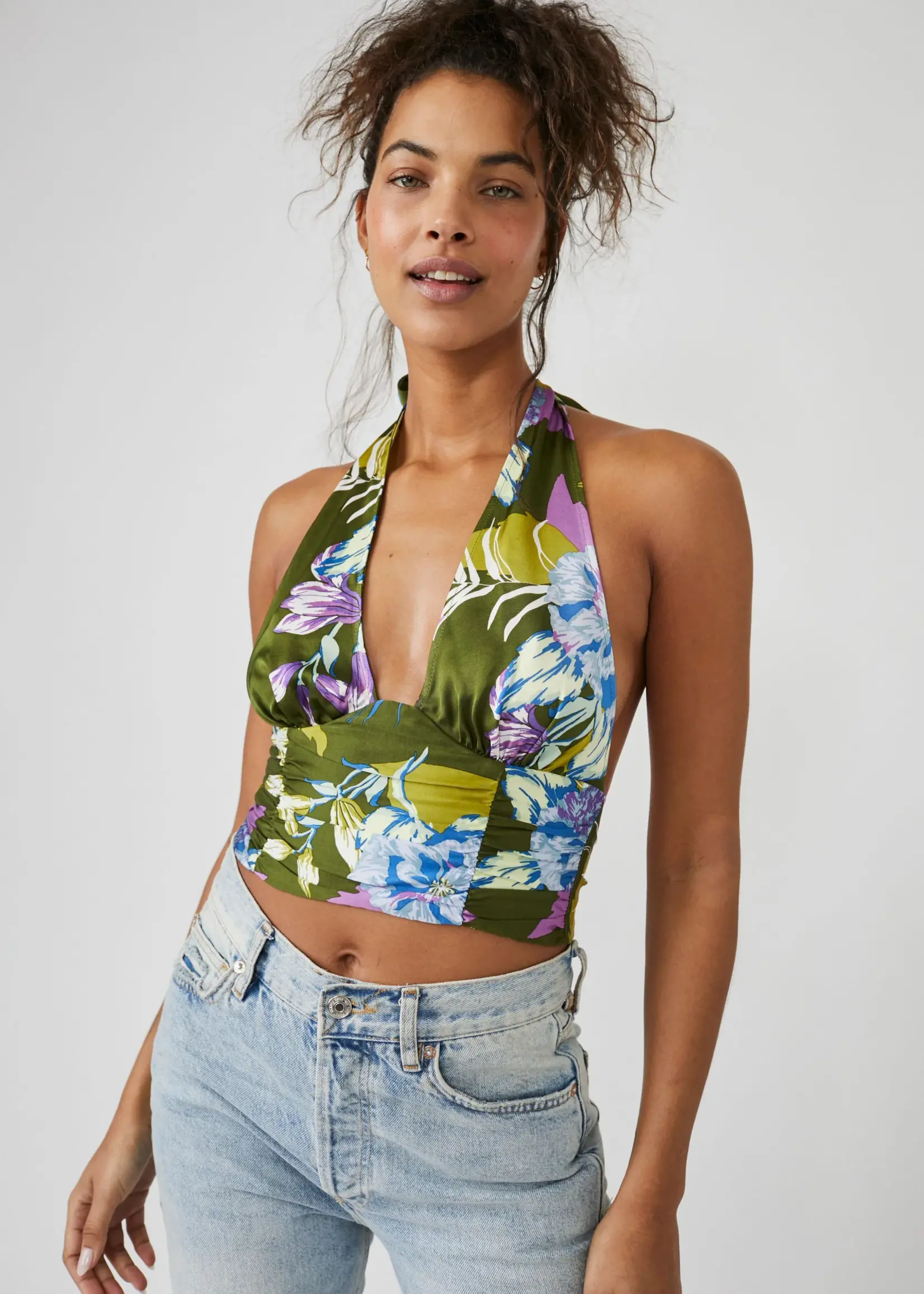 Free People FP Seraphina Halter Top -Bright Olive Combo