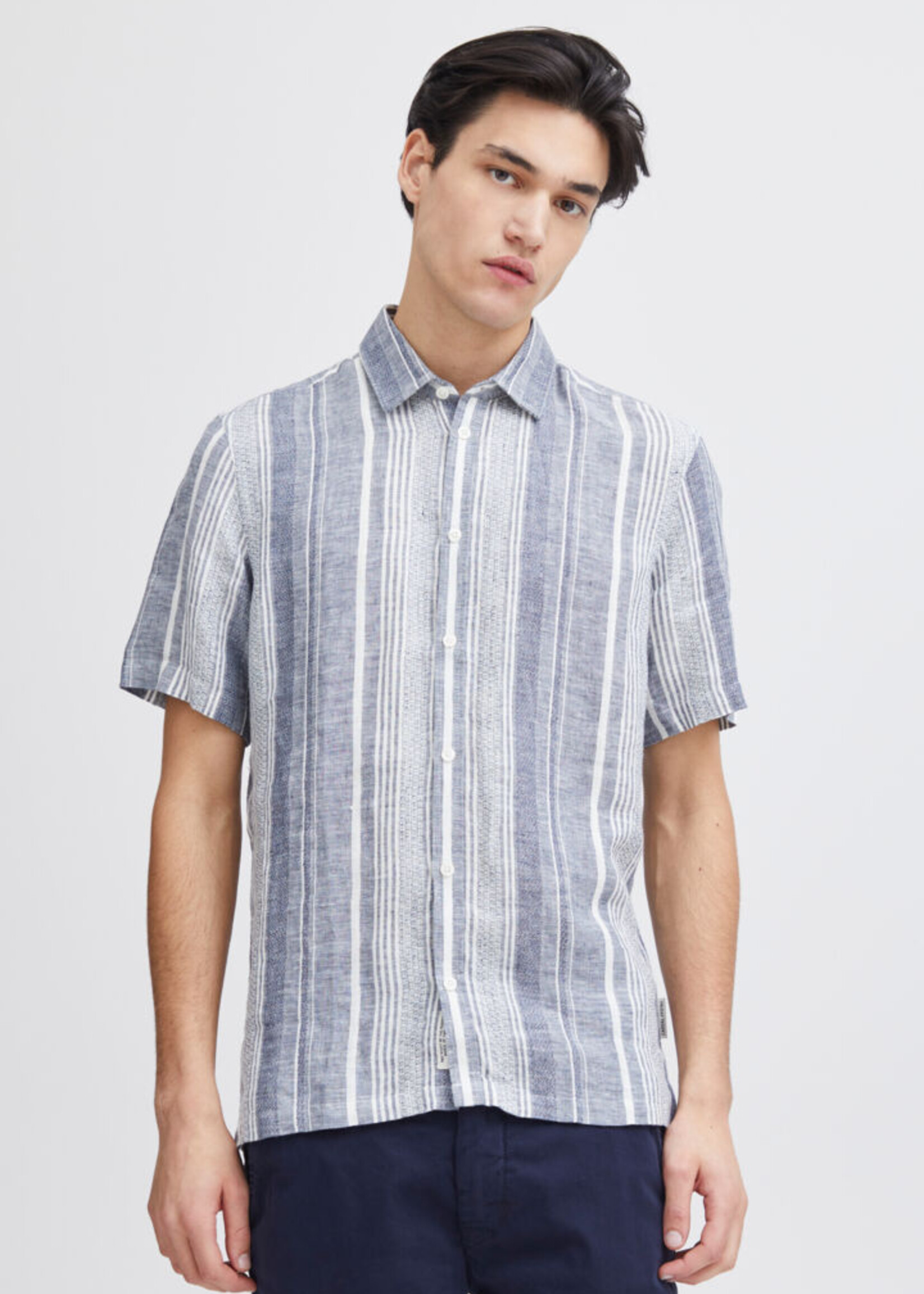 Casual Friday Casual Friday Anton Short Sleeve Linen Striped Shirt - Navy Blazer
