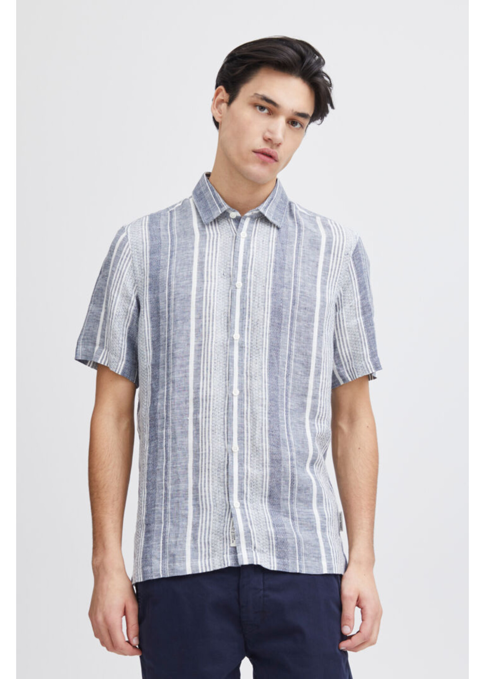 Casual Friday Casual Friday Anton Short Sleeve Linen Striped Shirt - Navy Blazer