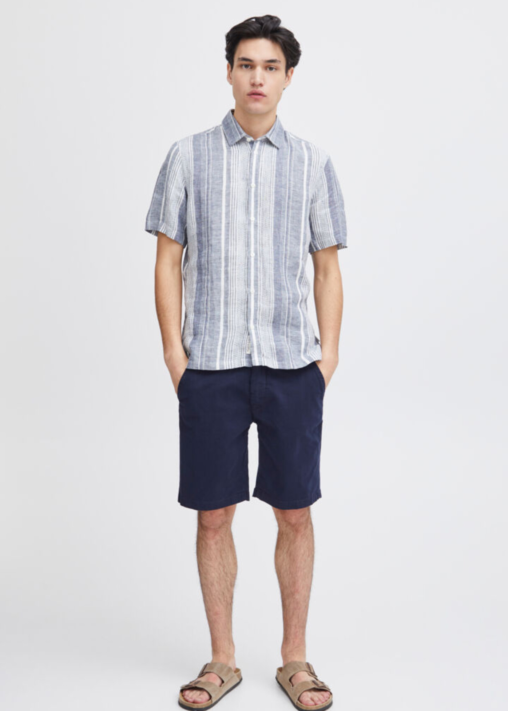 Casual Friday Casual Friday Anton Short Sleeve Linen Striped Shirt - Navy Blazer