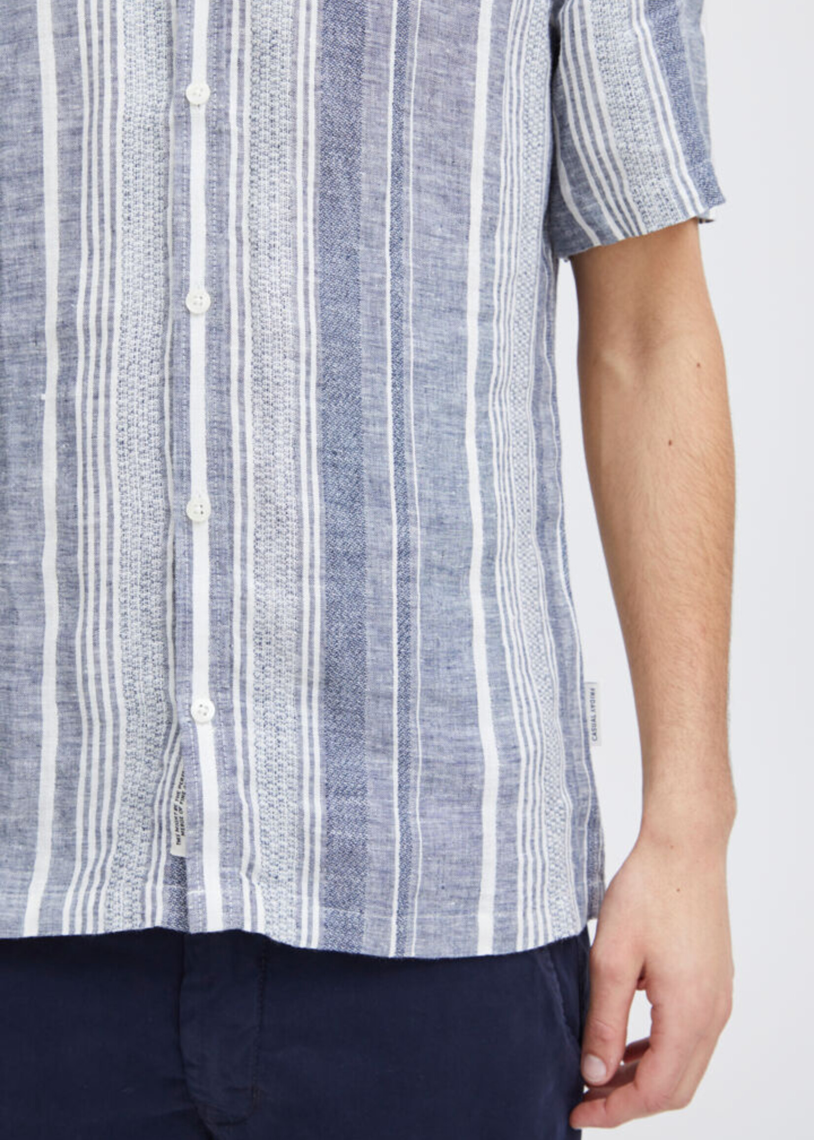 Casual Friday Casual Friday Anton Short Sleeve Linen Striped Shirt - Navy Blazer