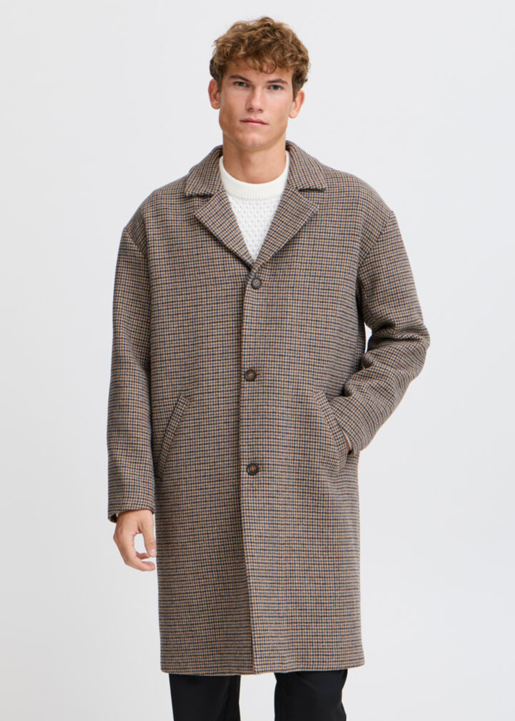 Casual Friday Casual Friday Claes Houndstooth Cheked Relaxed Coat - Silver Mink