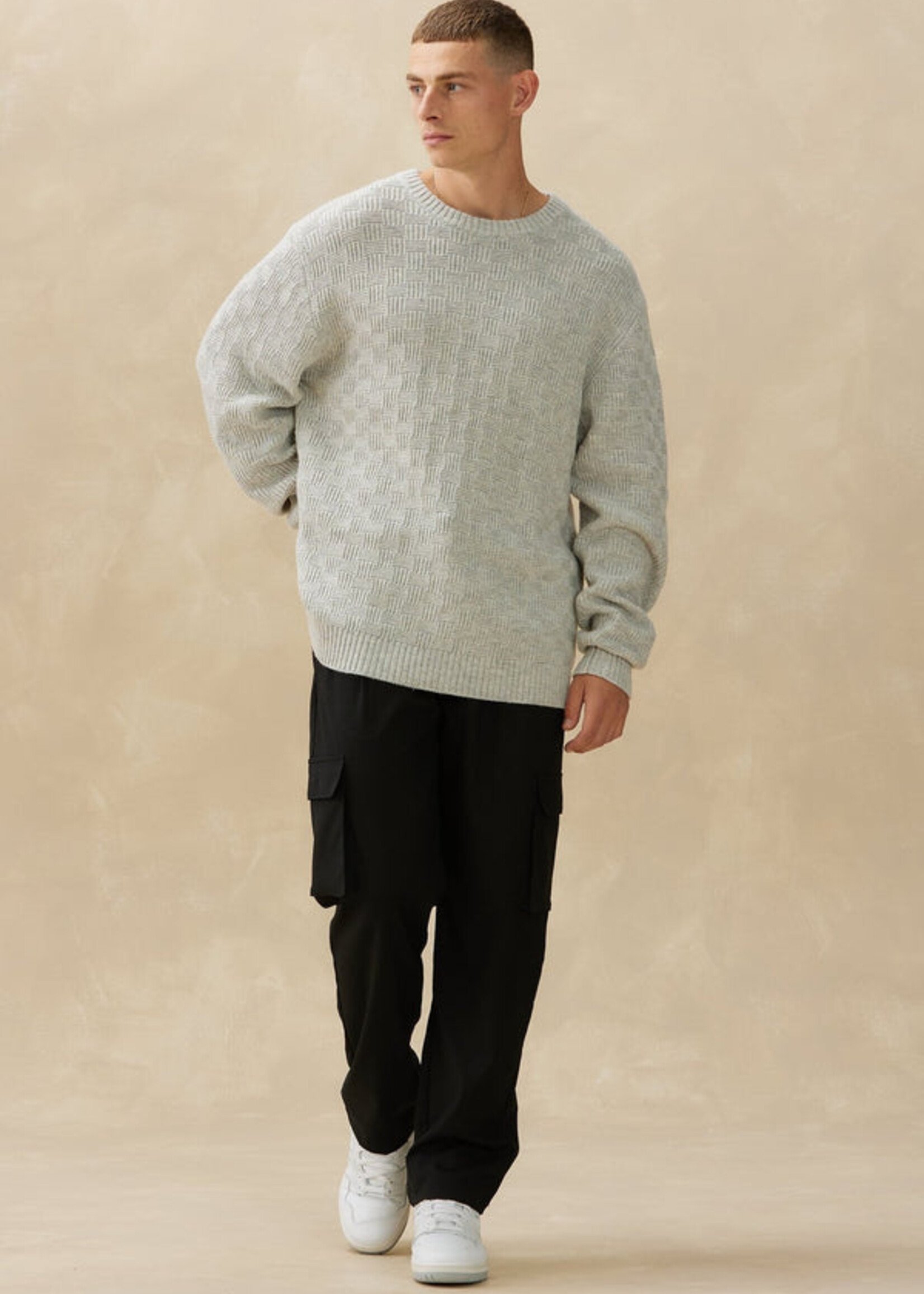 Kuwalla Kuwalla Basketweave Crew -Light Grey