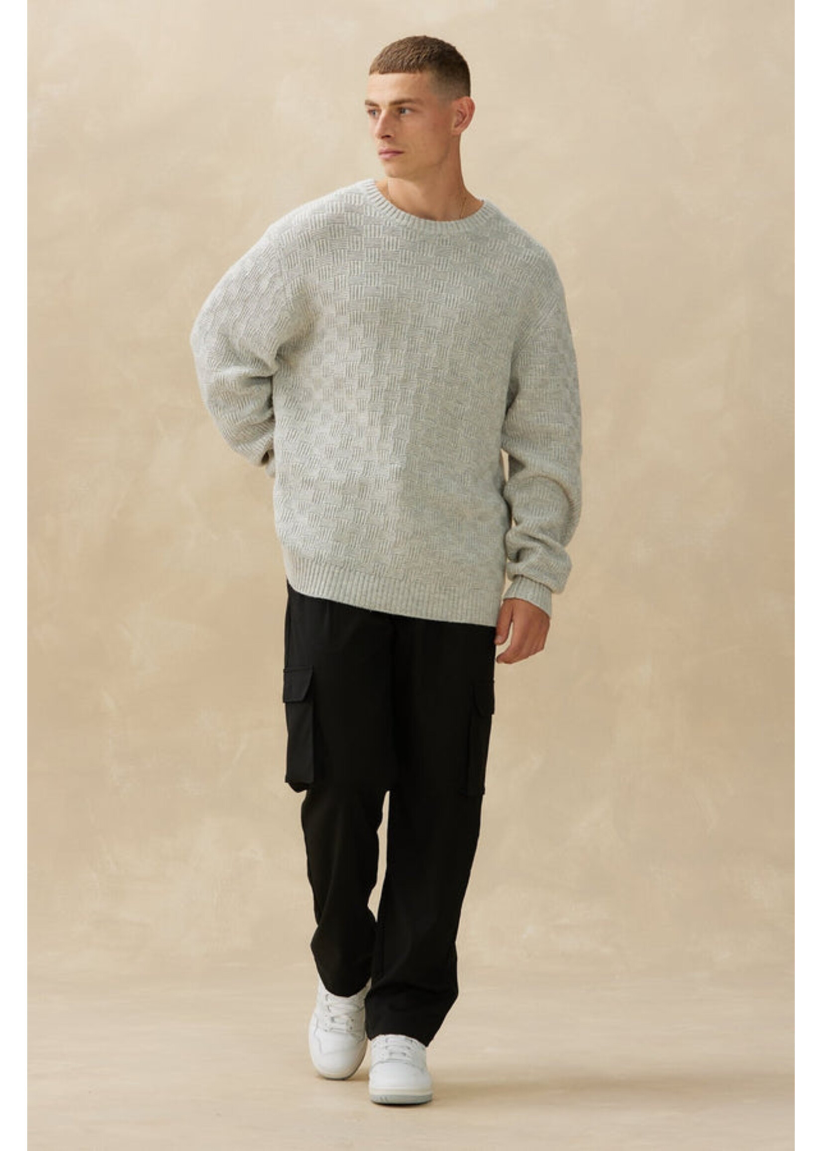 Kuwalla Kuwalla Basketweave Crew -Light Grey