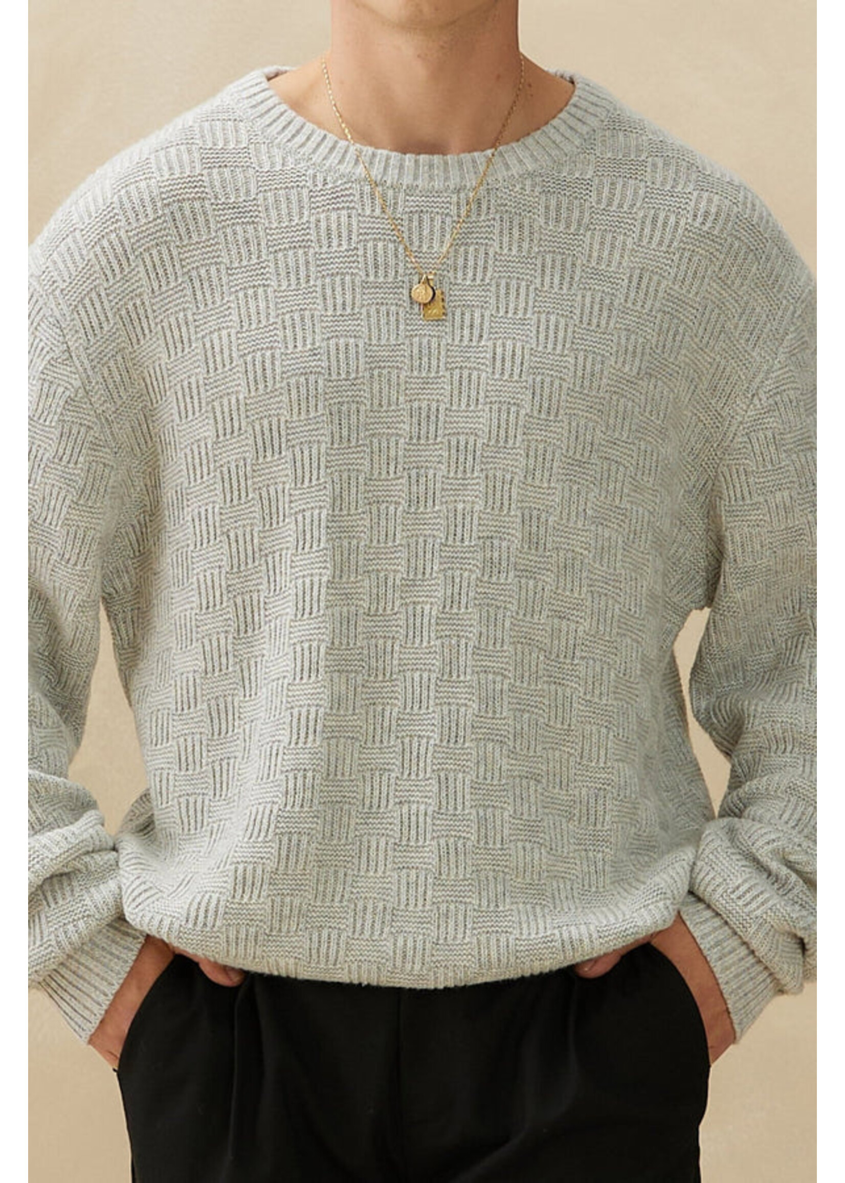 Kuwalla Kuwalla Basketweave Crew -Light Grey