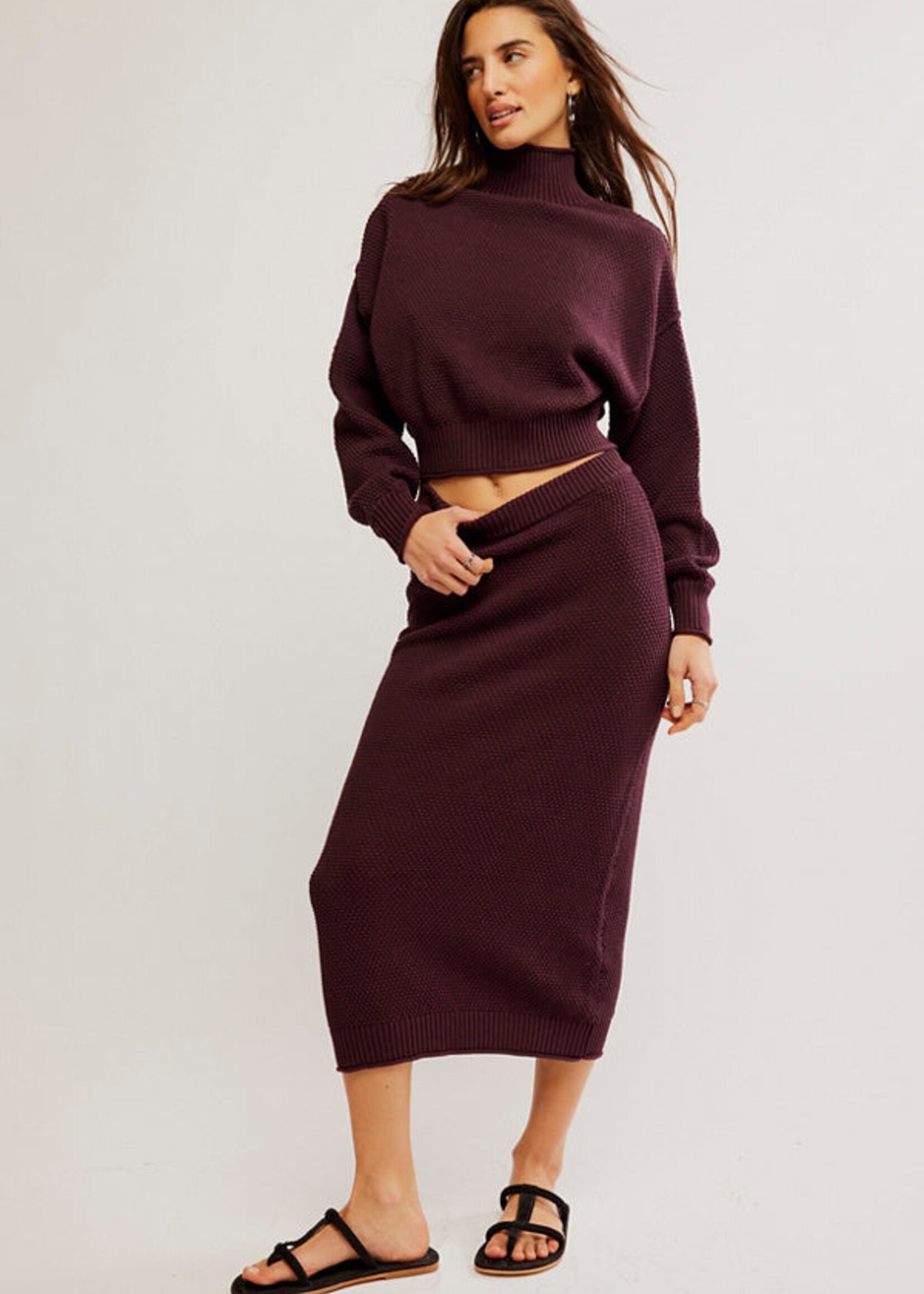 Free People Free People Hailee Sweater Skirt Set - Vintage Wine