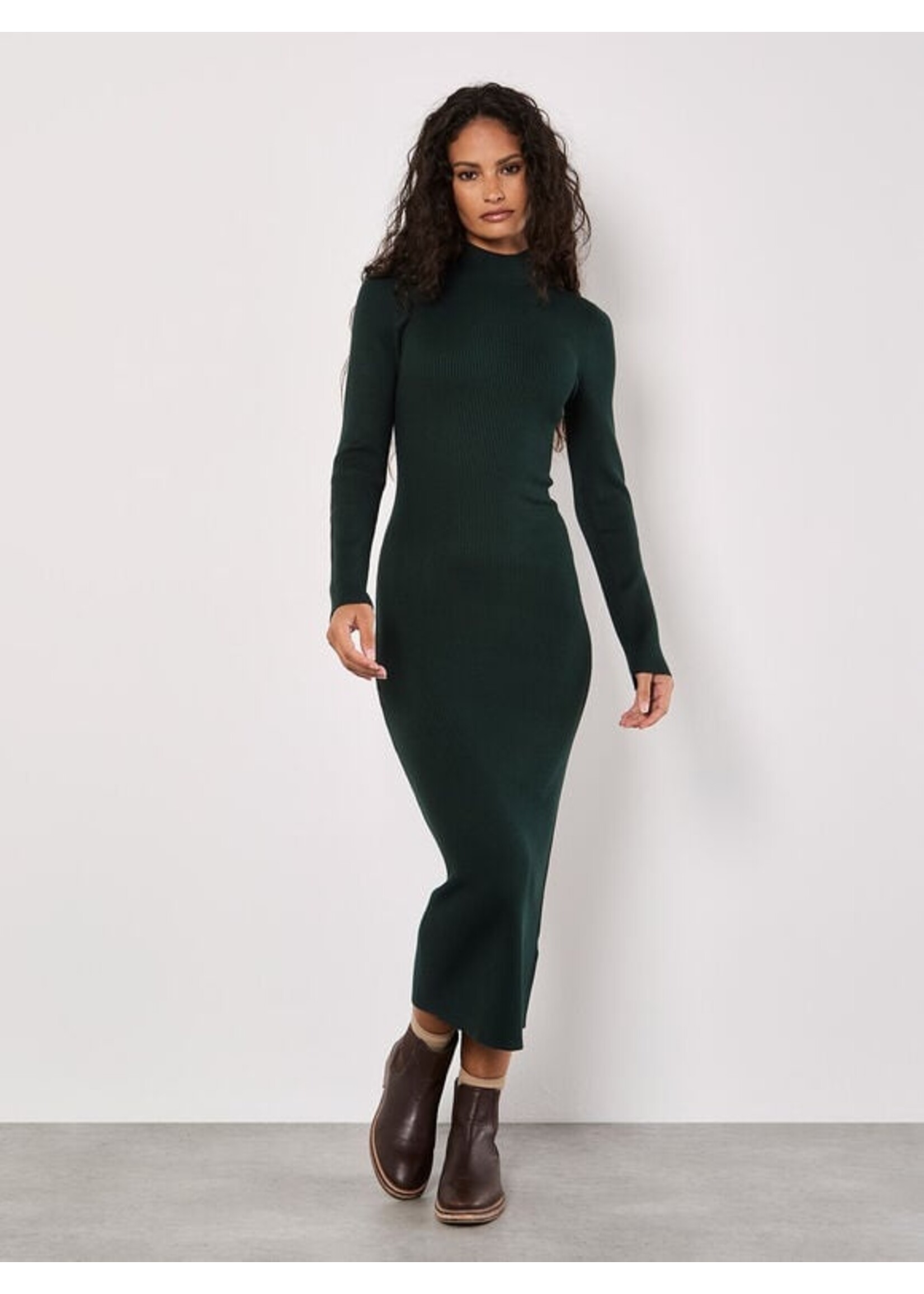 Apricot Apricot Ribbed Knitted Split Front Midi Dress - Green