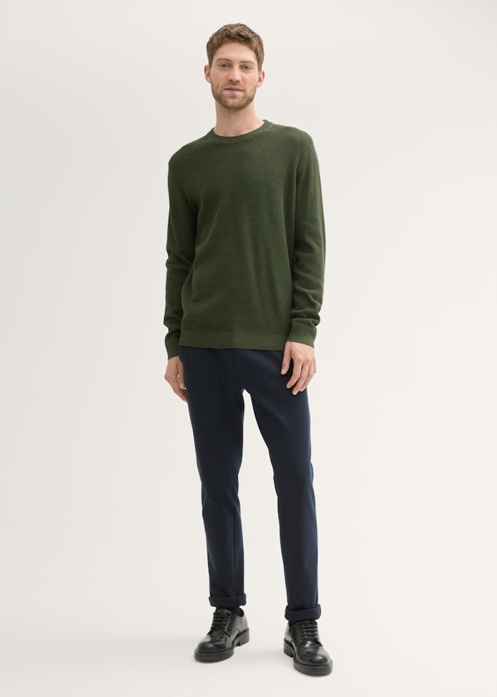 Tom Tailor Tom Tailor Textured Round Neck Sweater - Rosin Green Melange