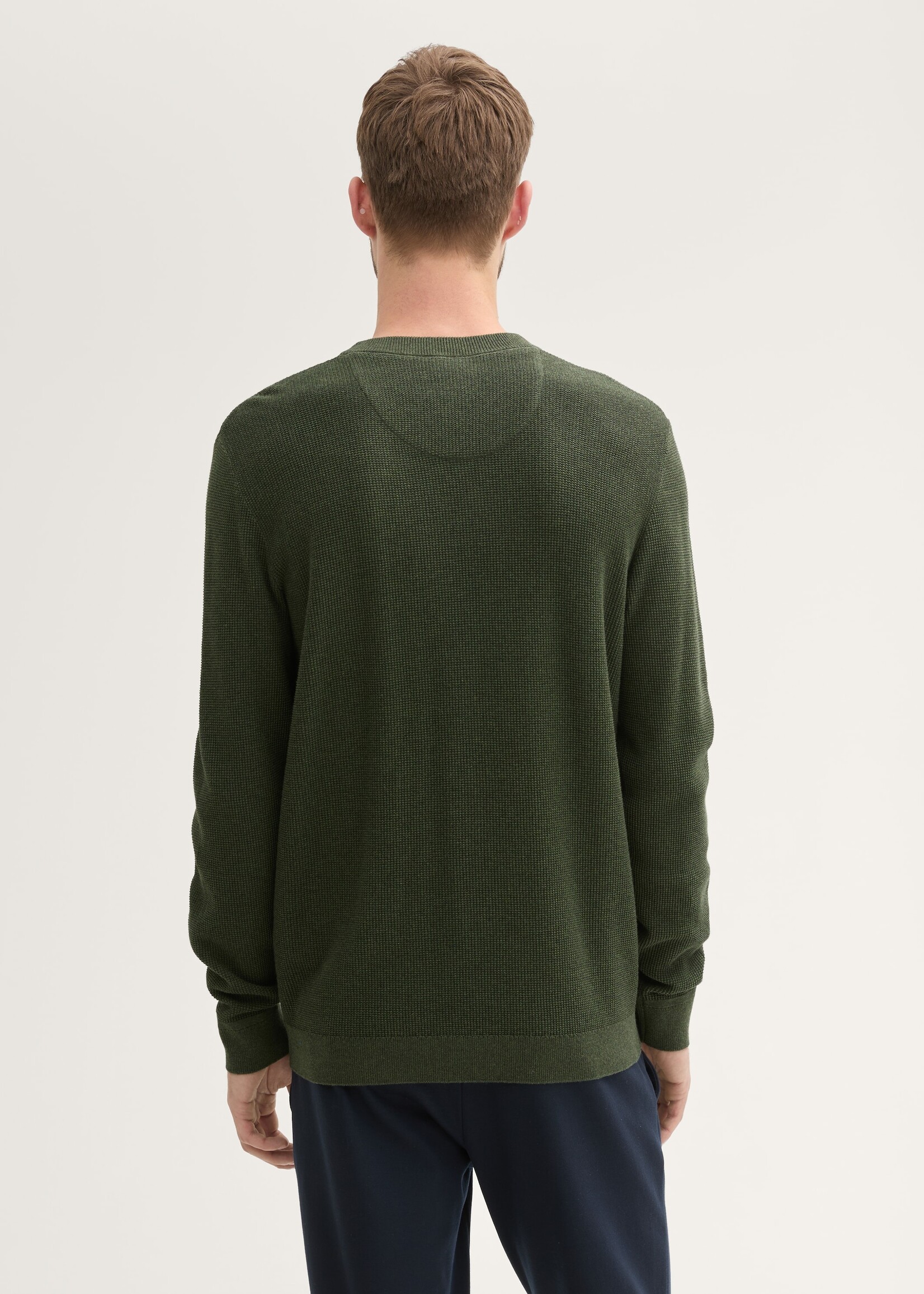 Tom Tailor Tom Tailor Textured Round Neck Sweater - Rosin Green Melange