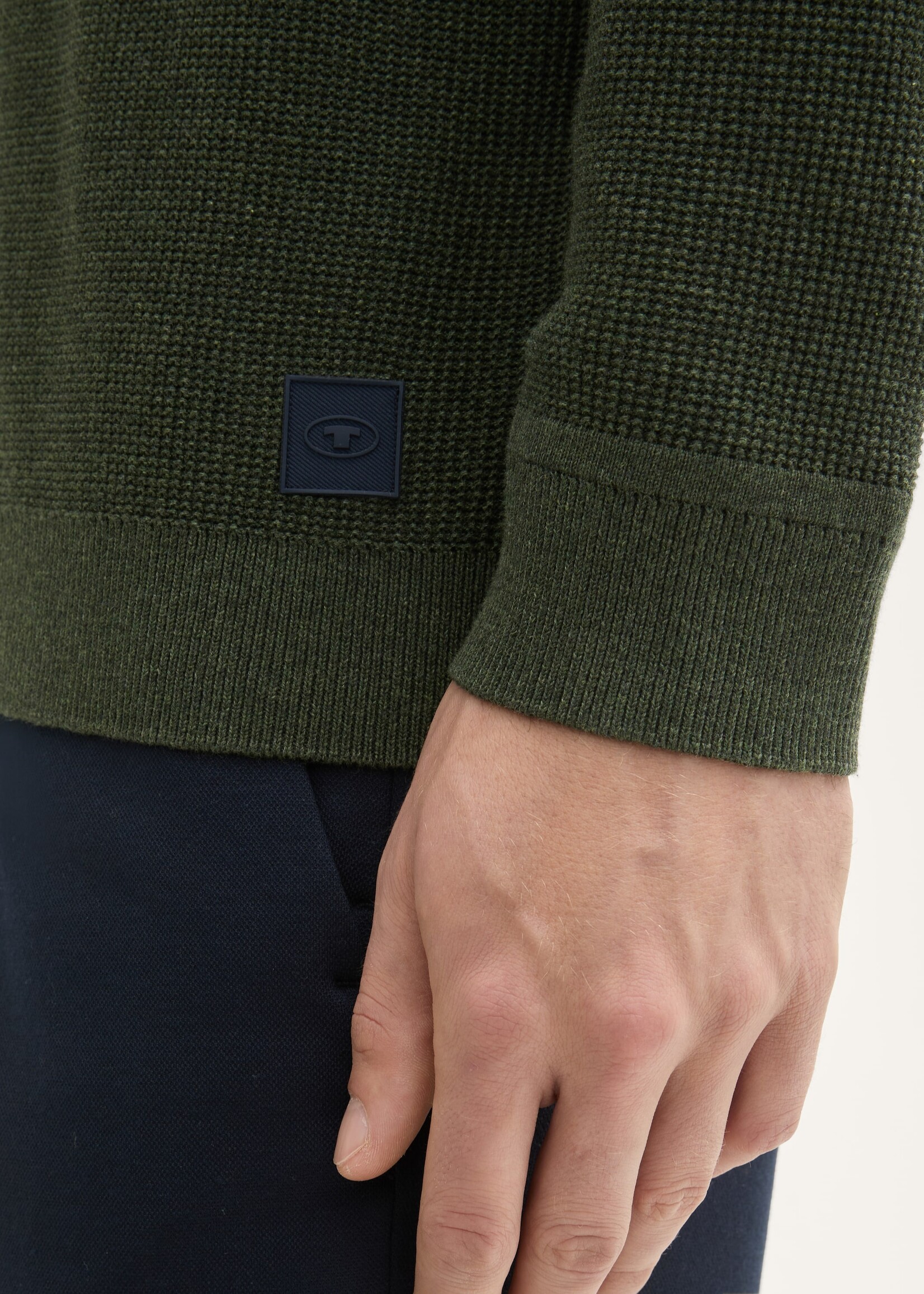 Tom Tailor Tom Tailor Textured Round Neck Sweater - Rosin Green Melange