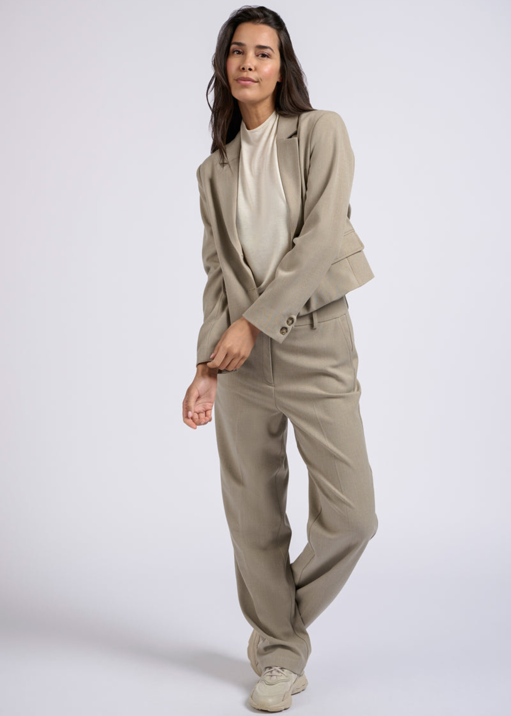 Yaya Women YAYA Short Woven Blazer With Contrast - Timber Wolf Brown Melange