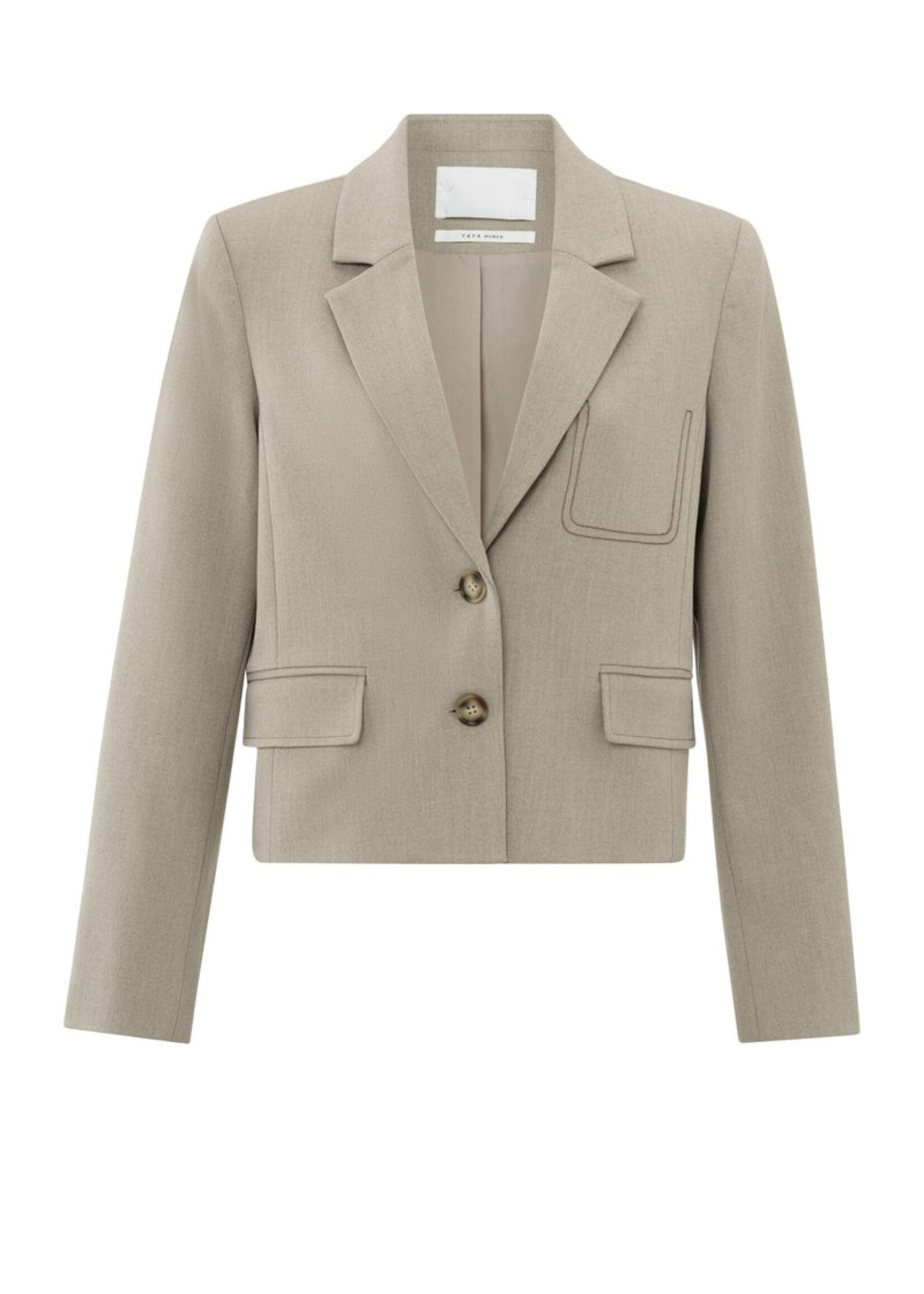 Yaya Women YAYA Short Woven Blazer With Contrast - Timber Wolf Brown Melange
