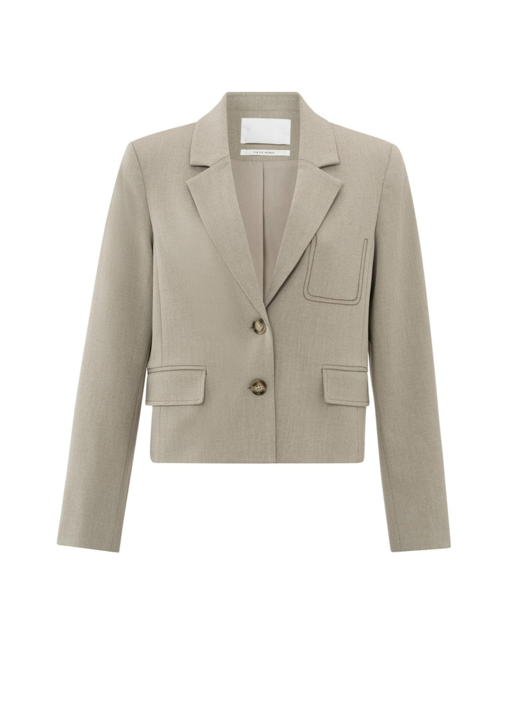 Yaya Women YAYA Blazer Court Tissé Avec Contraste - Timber Wolf Brown Melange