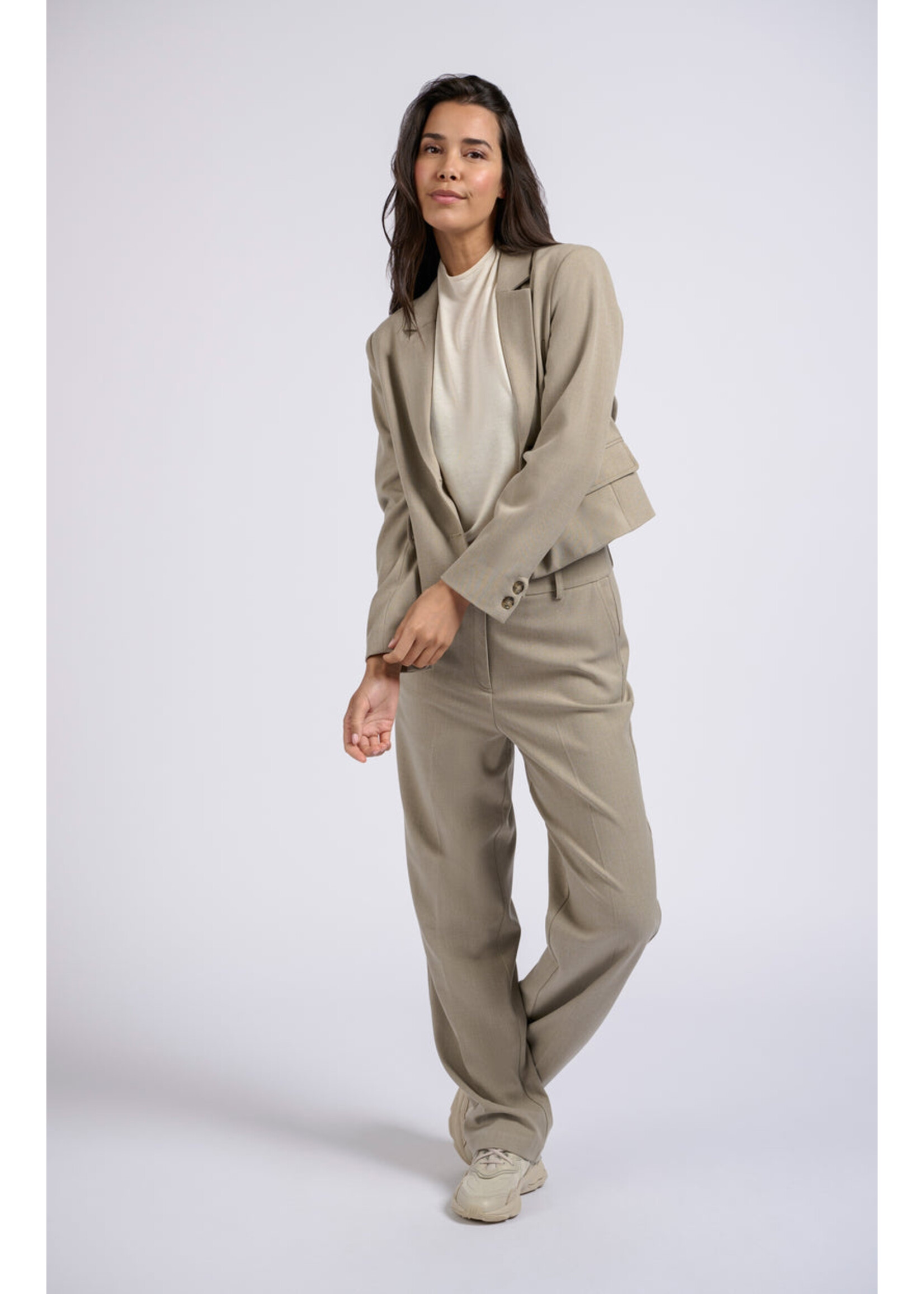 Yaya Women YAYA Woven Straight Fit Pantalon - Timber Wolf Brown Melange