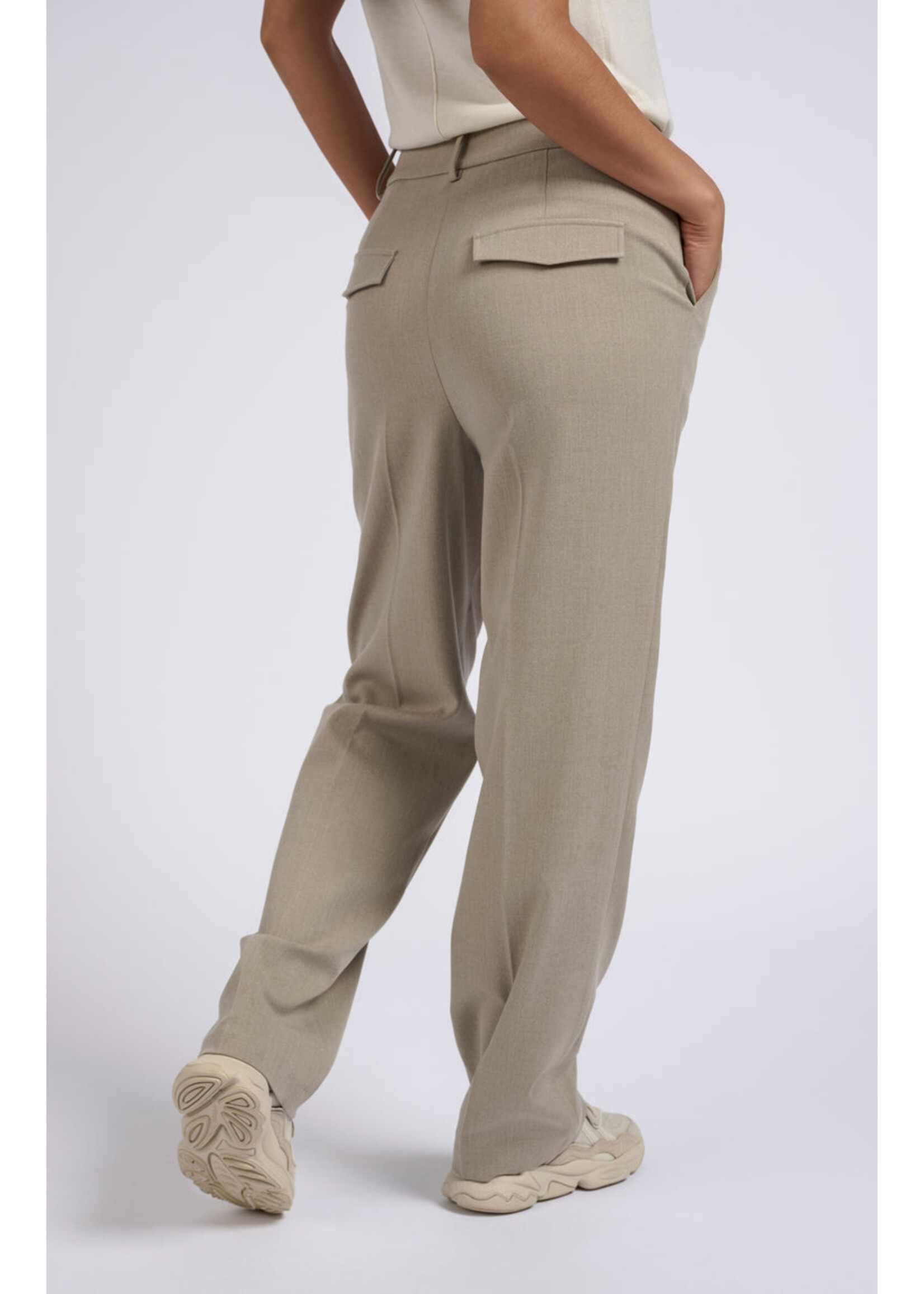 Yaya Women YAYA Woven Straight Fit Pantalon - Timber Wolf Brown Melange