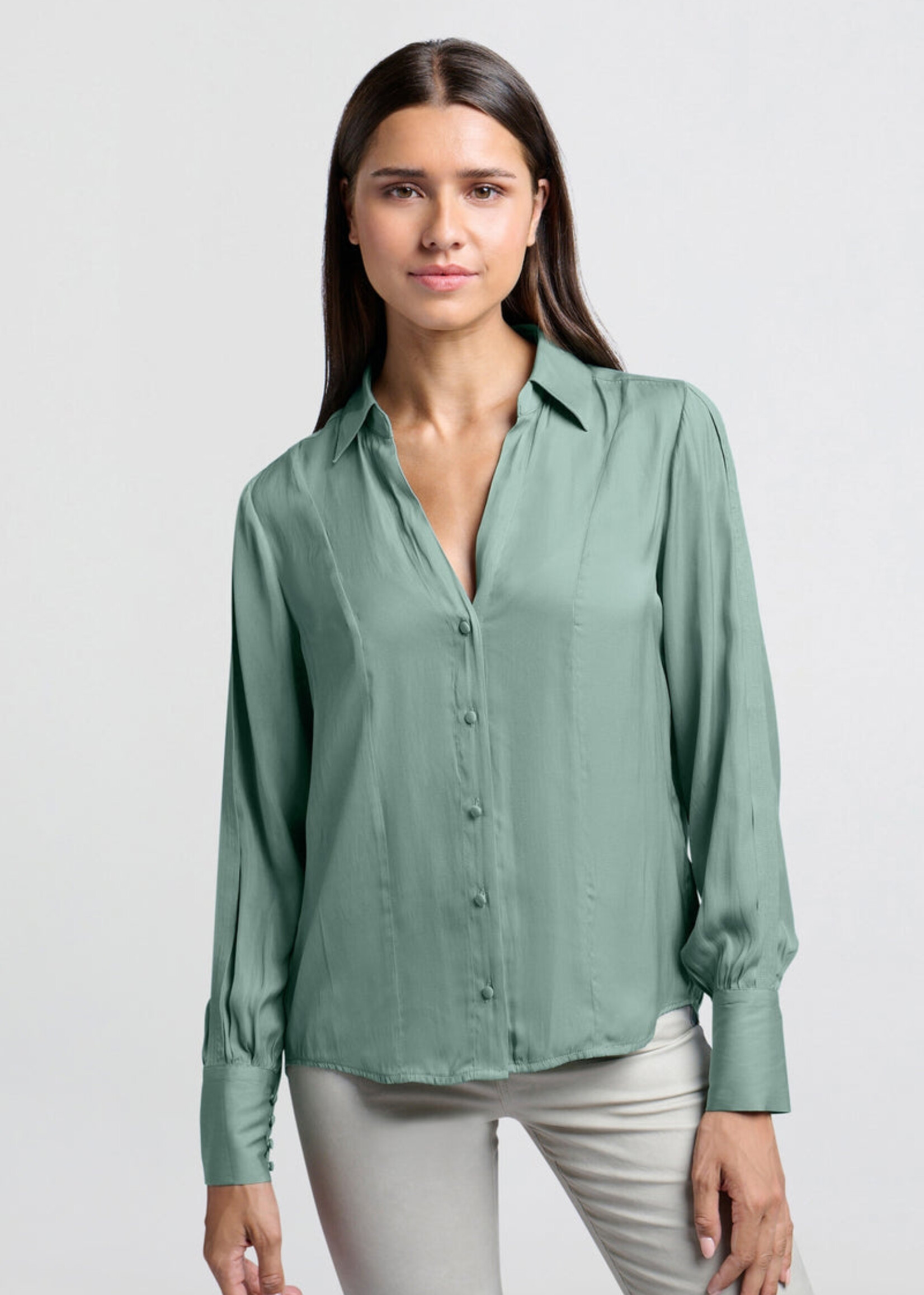 Yaya Women YAYA Chemisier Avec Détails Plié Sur La Manche - Vert Jade