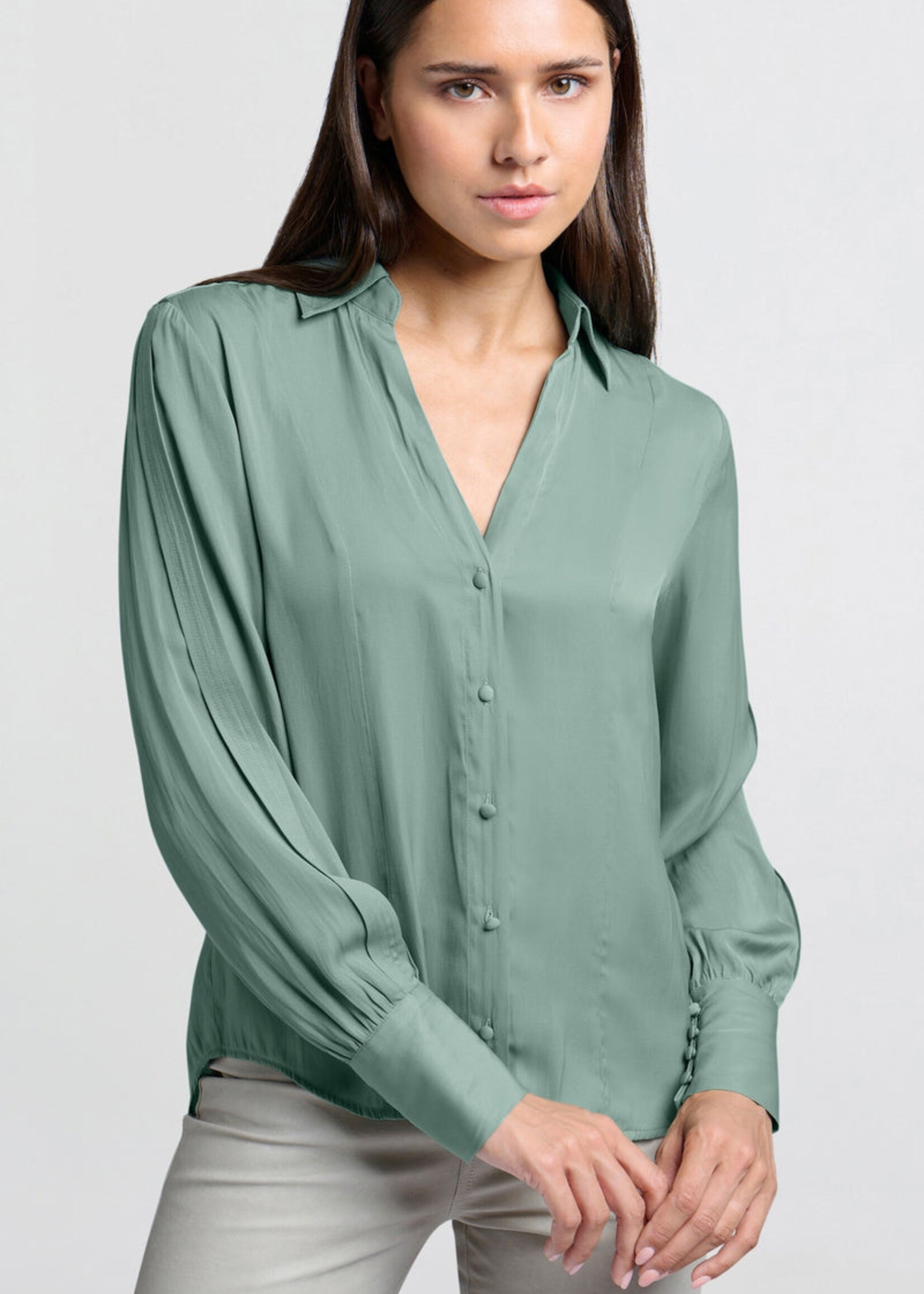 Yaya Women YAYA Blouse w/ Folded Detail On Sleeve - Jade Green