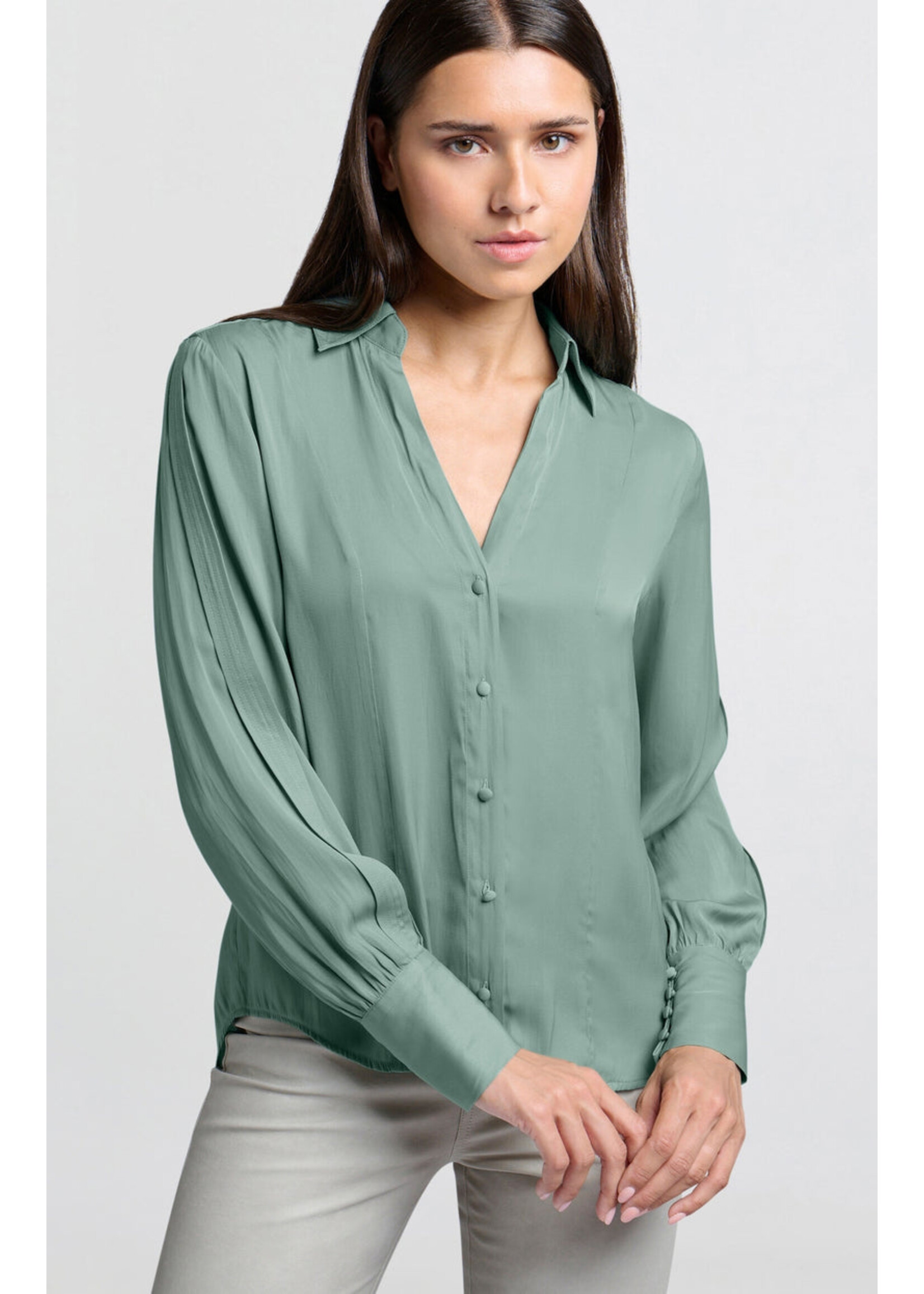 Yaya Women YAYA Chemisier Avec Détails Plié Sur La Manche - Vert Jade