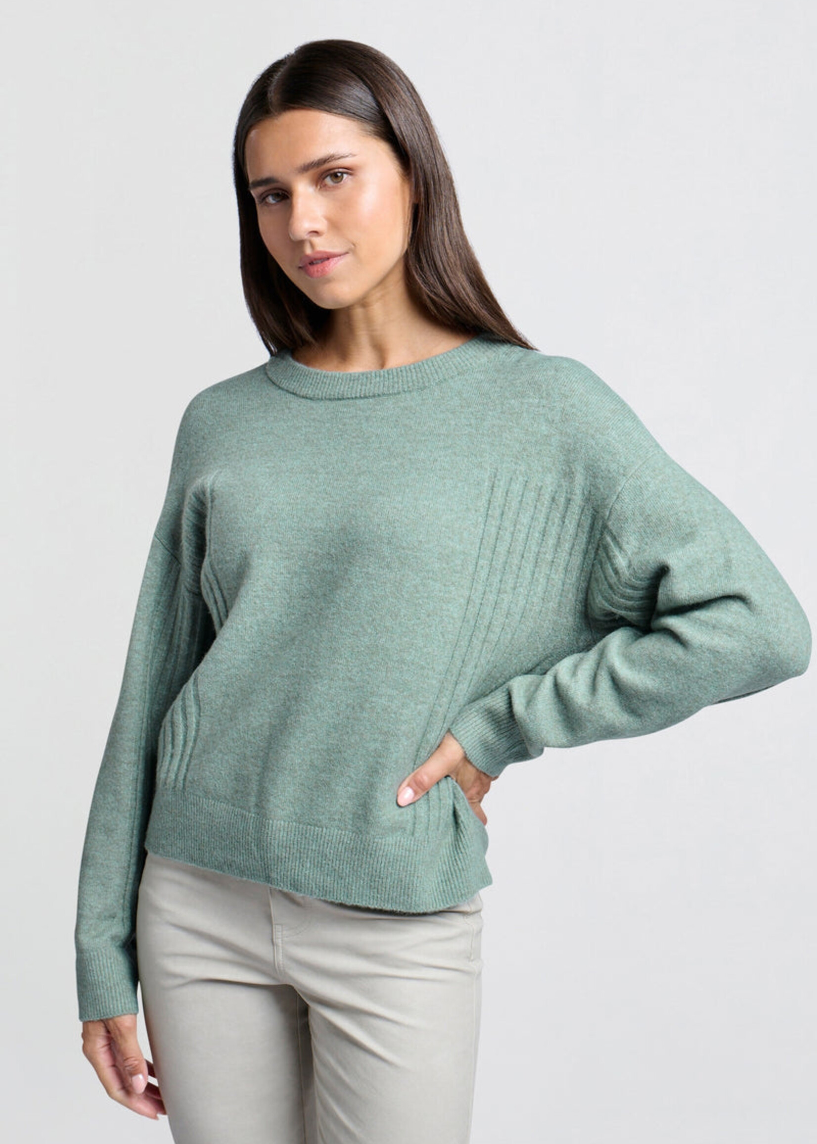 Yaya Women YAYA Sweater with Rib Detail - Jade Green