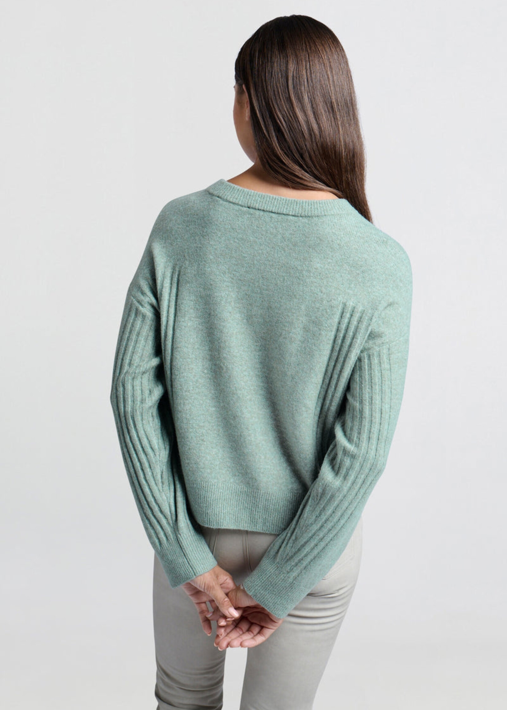 Yaya Women YAYA Pull Avec Détails Côtelés - Jade Green