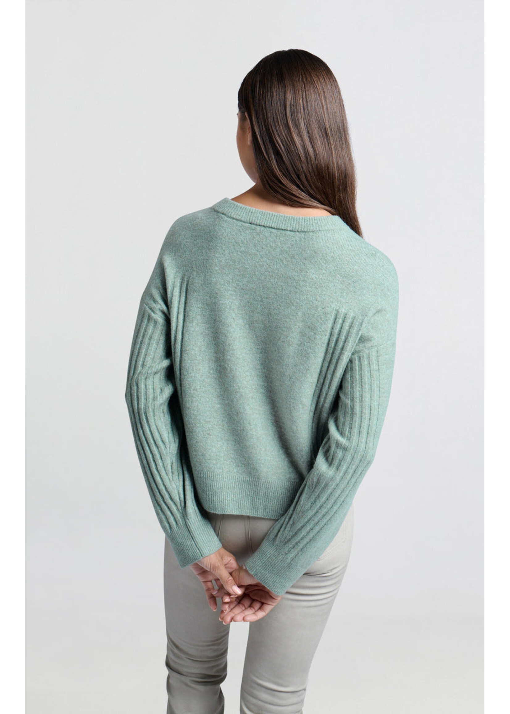 Yaya Women YAYA Pull Avec Détails Côtelés - Jade Green