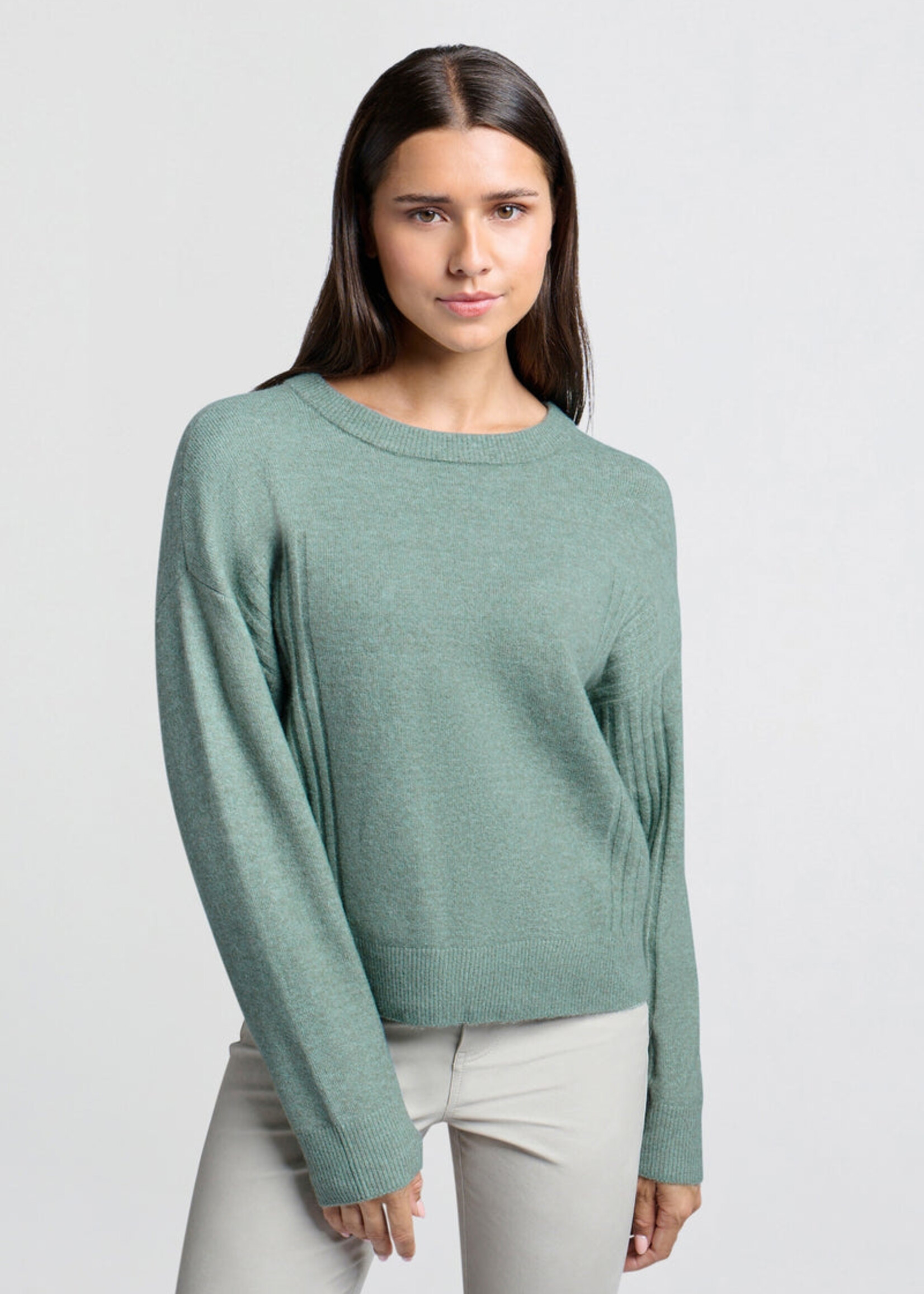 Yaya Women YAYA Pull Avec Détails Côtelés - Jade Green